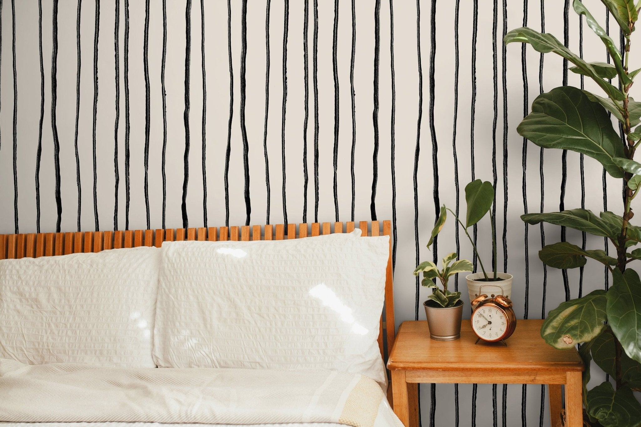 Black and Beige Boho Striped Wallpaper / Peel and Stick Wallpaper Removable Wallpaper Home Decor Wall Art Wall Decor Room Decor - C899 - WallTrend