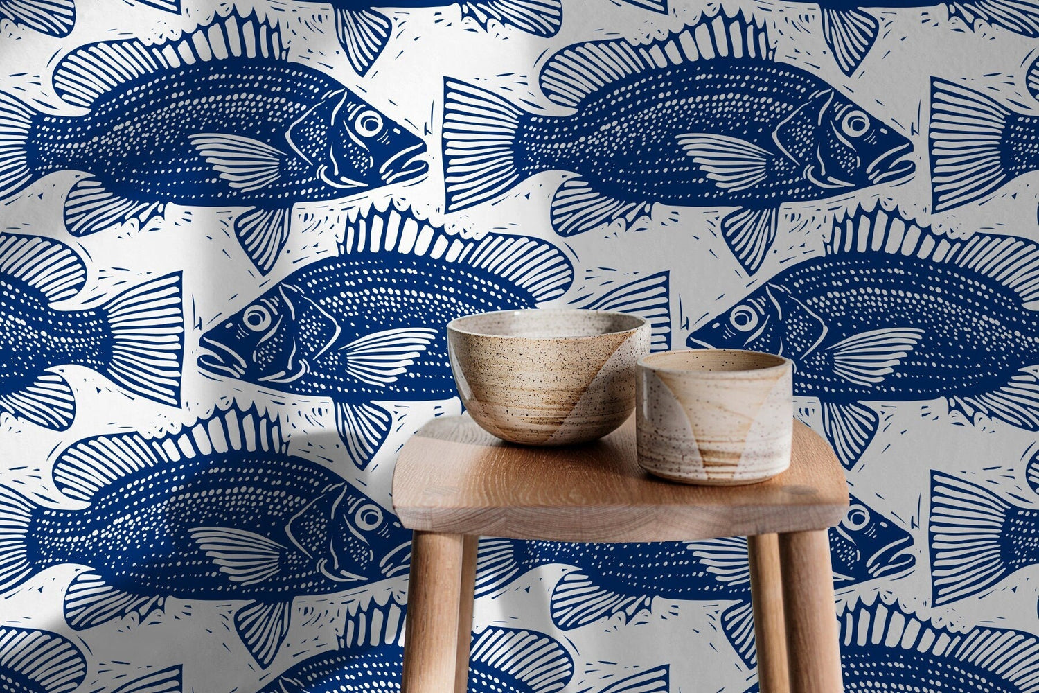 Blue Fish Pattern Wallpaper - B944 - WallTrend