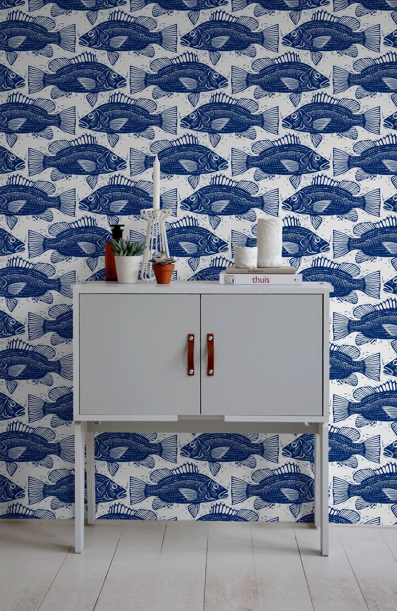 Blue Fish Pattern Wallpaper - B944 - WallTrend