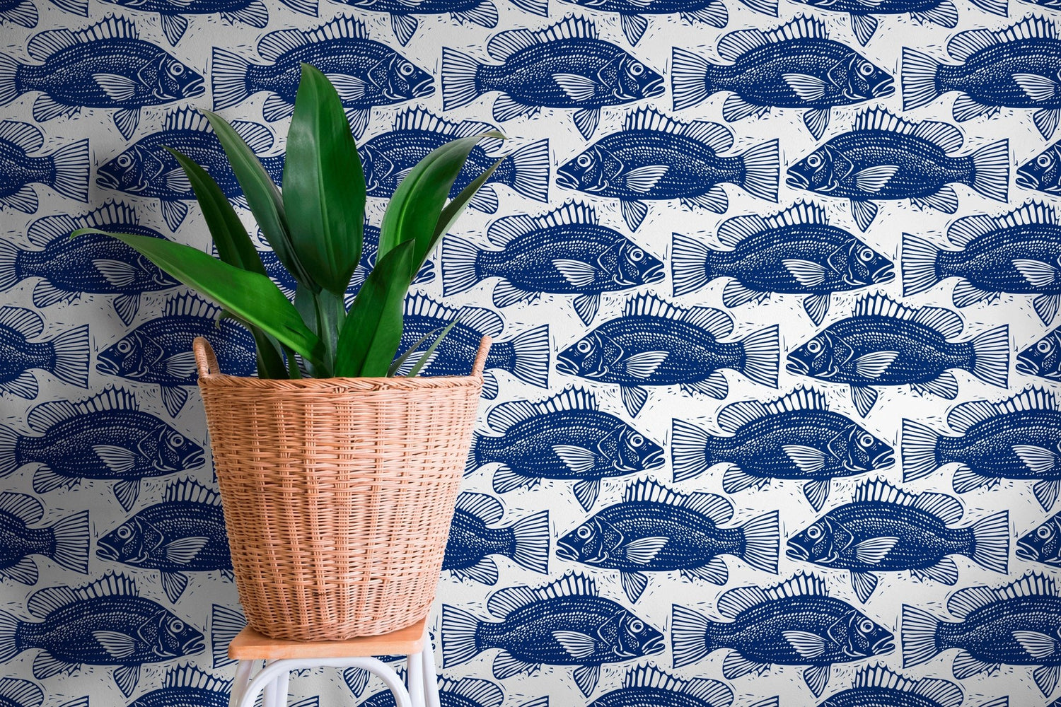 Blue Fish Pattern Wallpaper - B944 - WallTrend