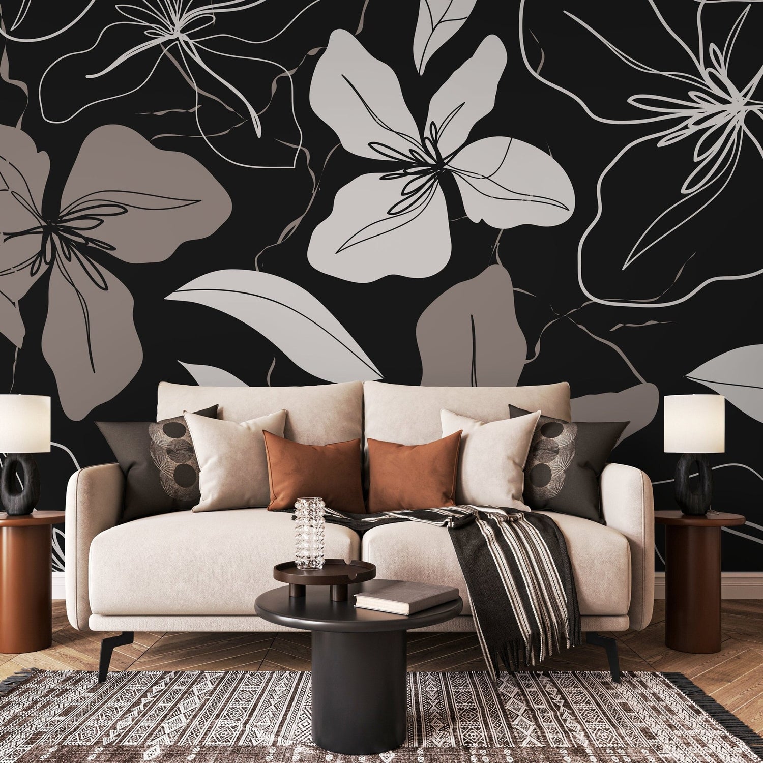 Elegant Floral Contrast Wallpaper - SKU C050 - WallTrend