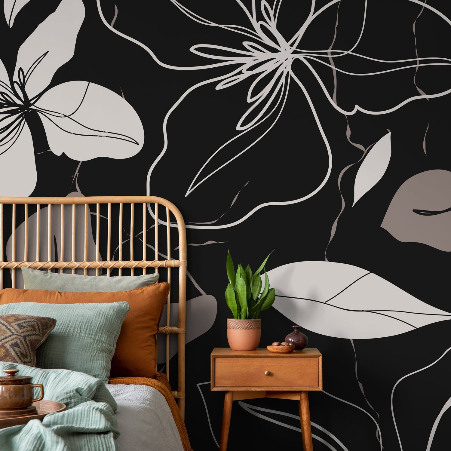 Elegant Floral Contrast Wallpaper - SKU C050 - WallTrend