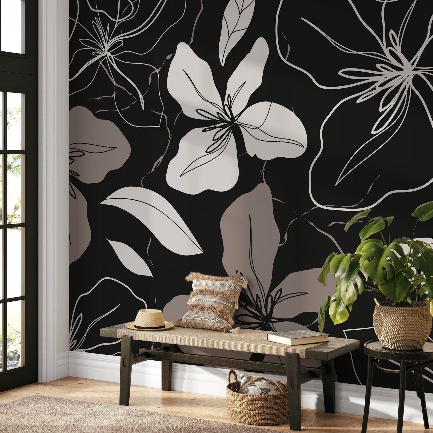 Elegant Floral Contrast Wallpaper - SKU C050 - WallTrend