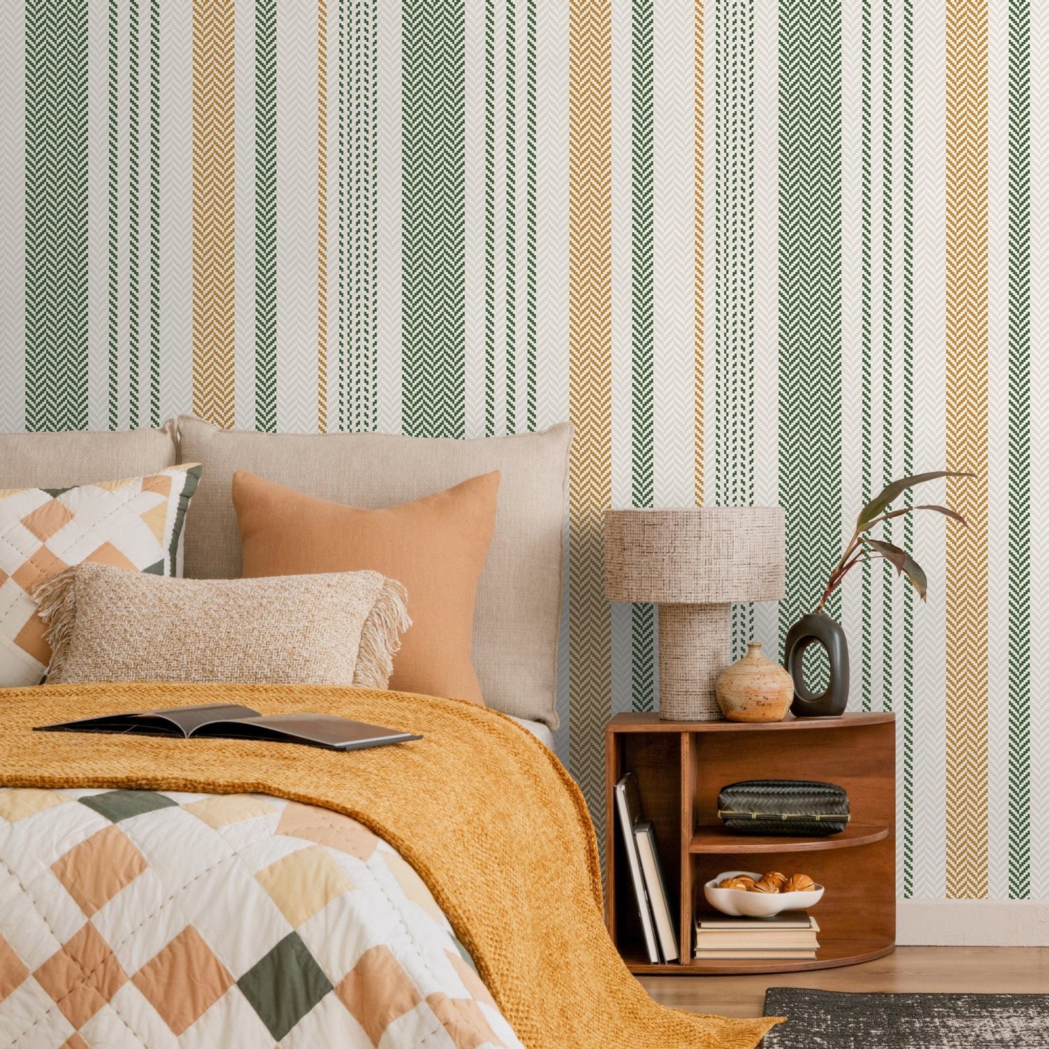 Farmhouse Striped Wallpaper Chevron Wallpaper Peel and Stick and Traditional Wallpaper - D804 - WallTrend