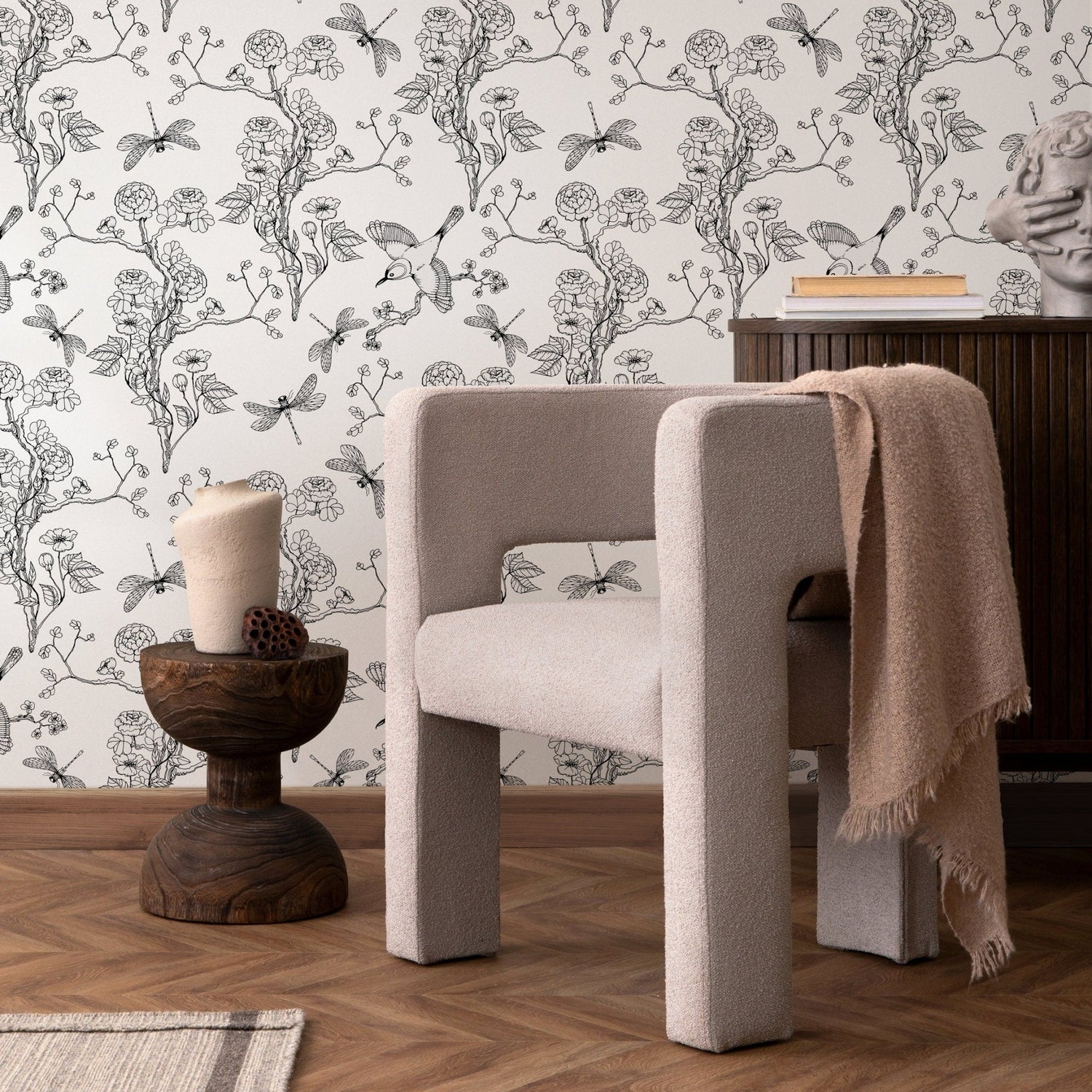 Floral and Fauna Illustration Wallpaper - A252 - WallTrend