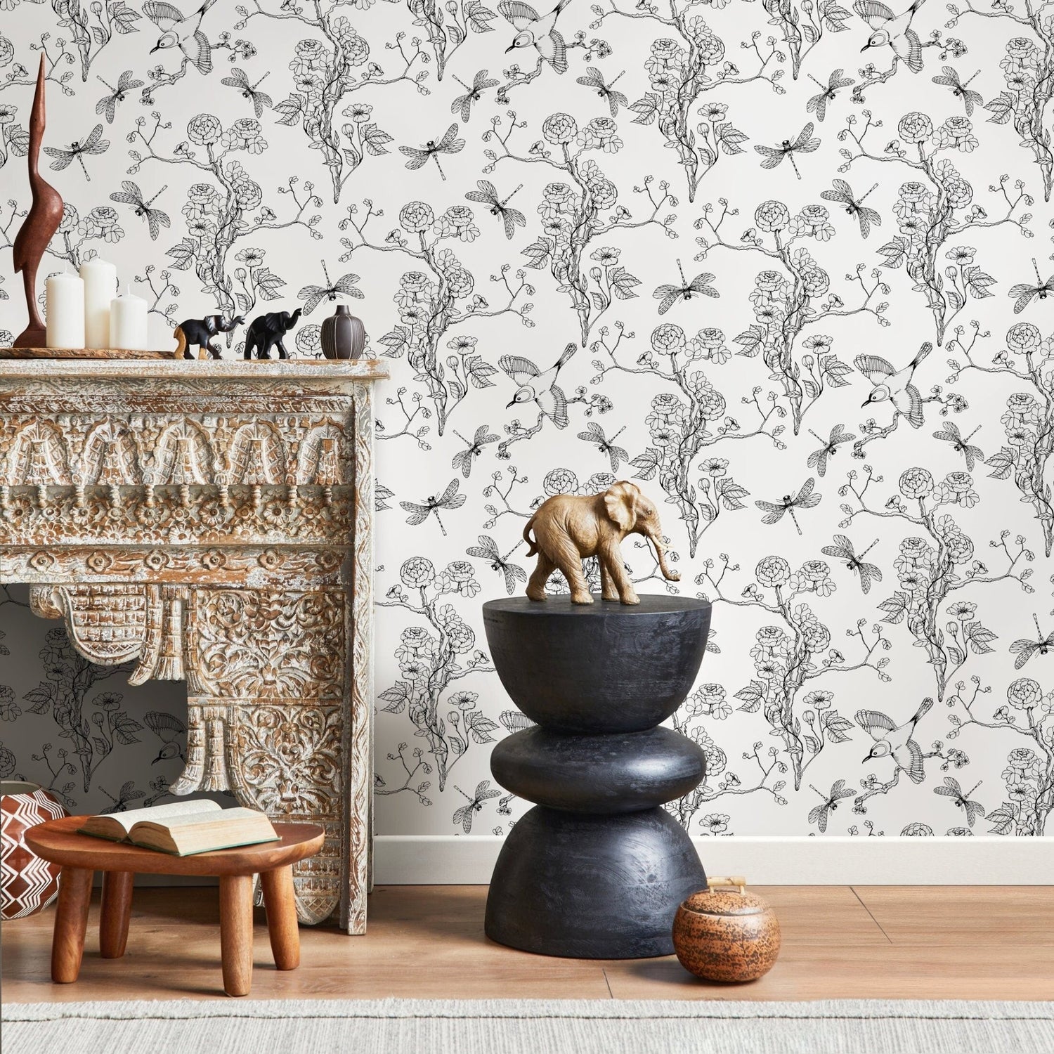 Floral and Fauna Illustration Wallpaper - A252 - WallTrend
