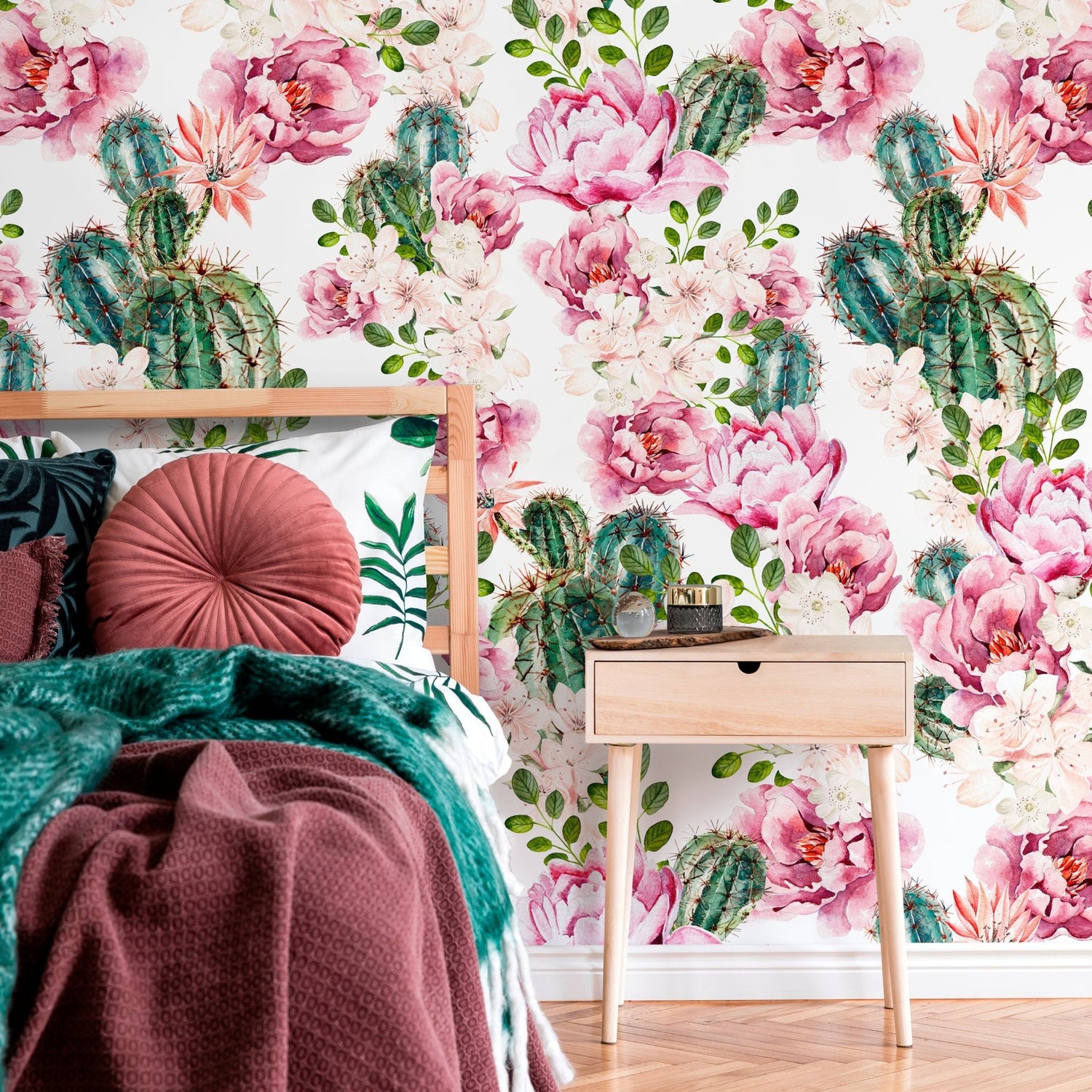 Floral Cactus Delight Wallpaper - B020 - WallTrend