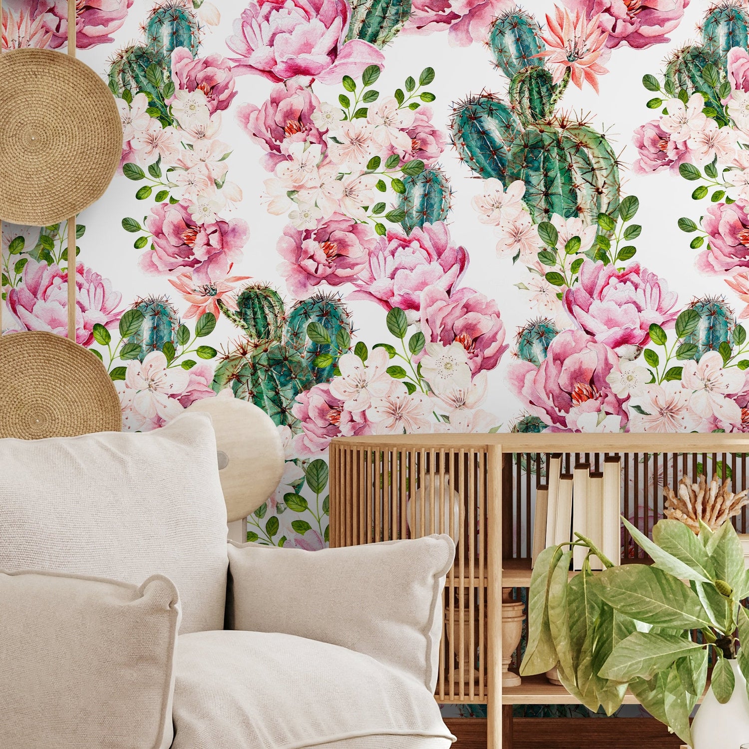 Floral Cactus Delight Wallpaper - B020 - WallTrend