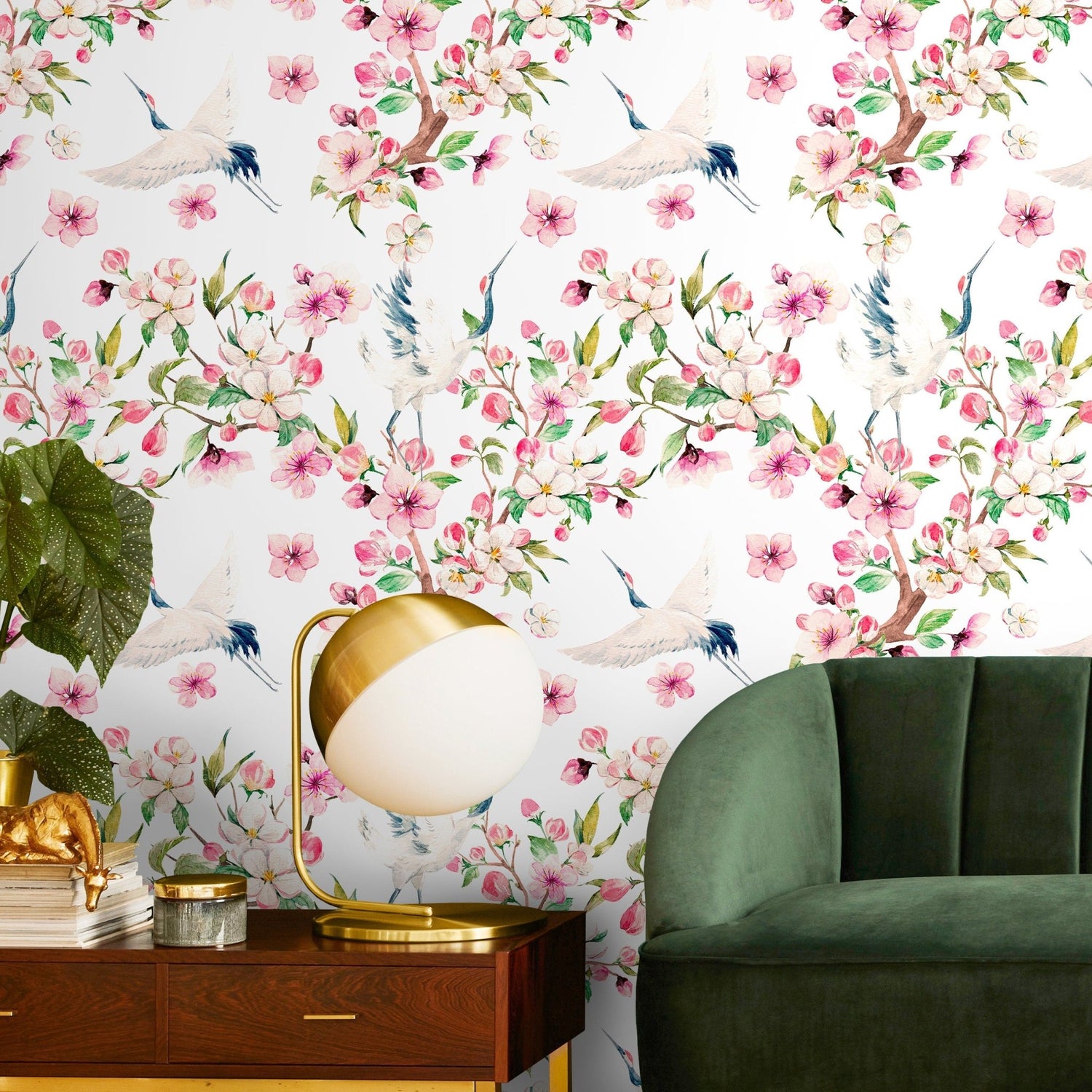 Floral Crane Dance Wallpaper - A219 - WallTrend