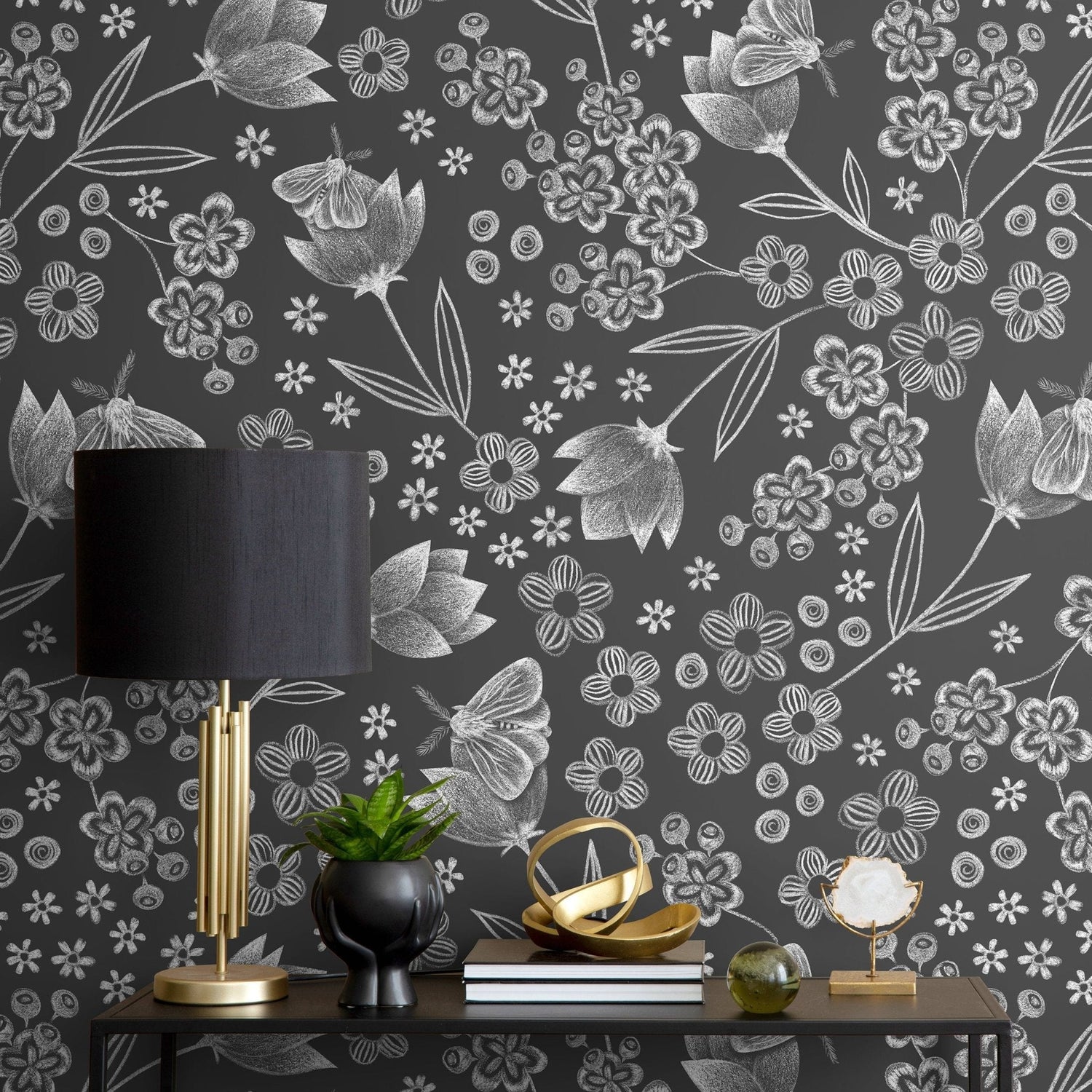 Floral Graphite Illustration Wallpaper - X086 - WallTrend