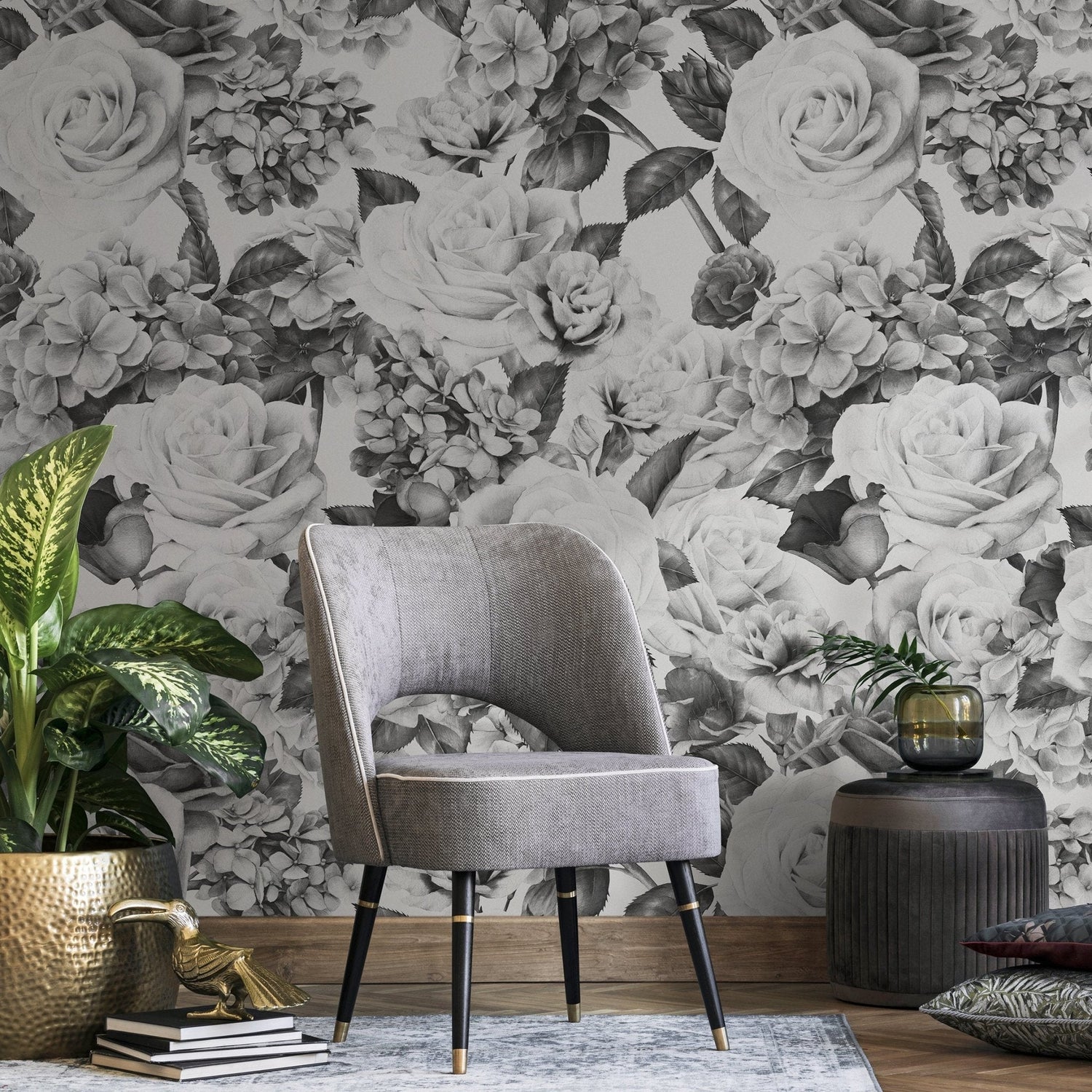 Floral Monochrome Elegance Wallpaper - A240 - WallTrend