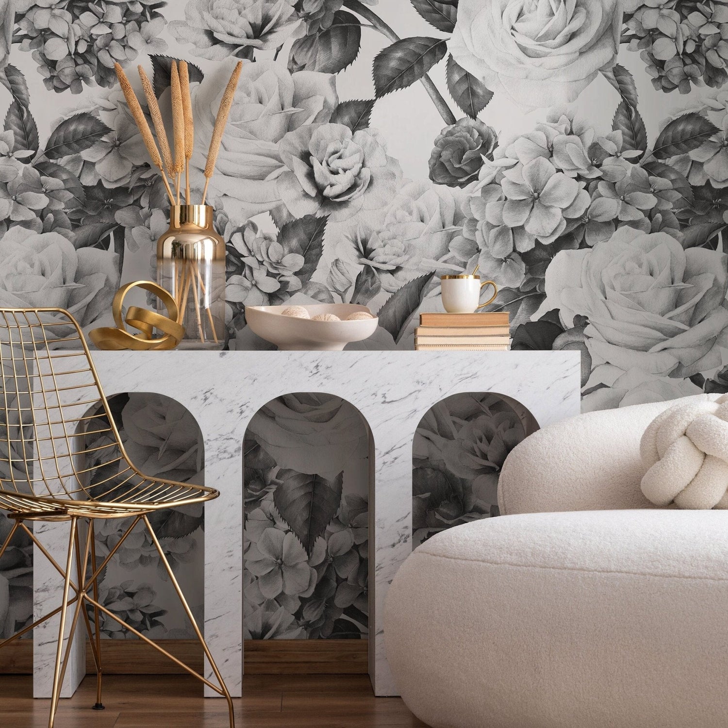 Floral Monochrome Elegance Wallpaper - A240 - WallTrend