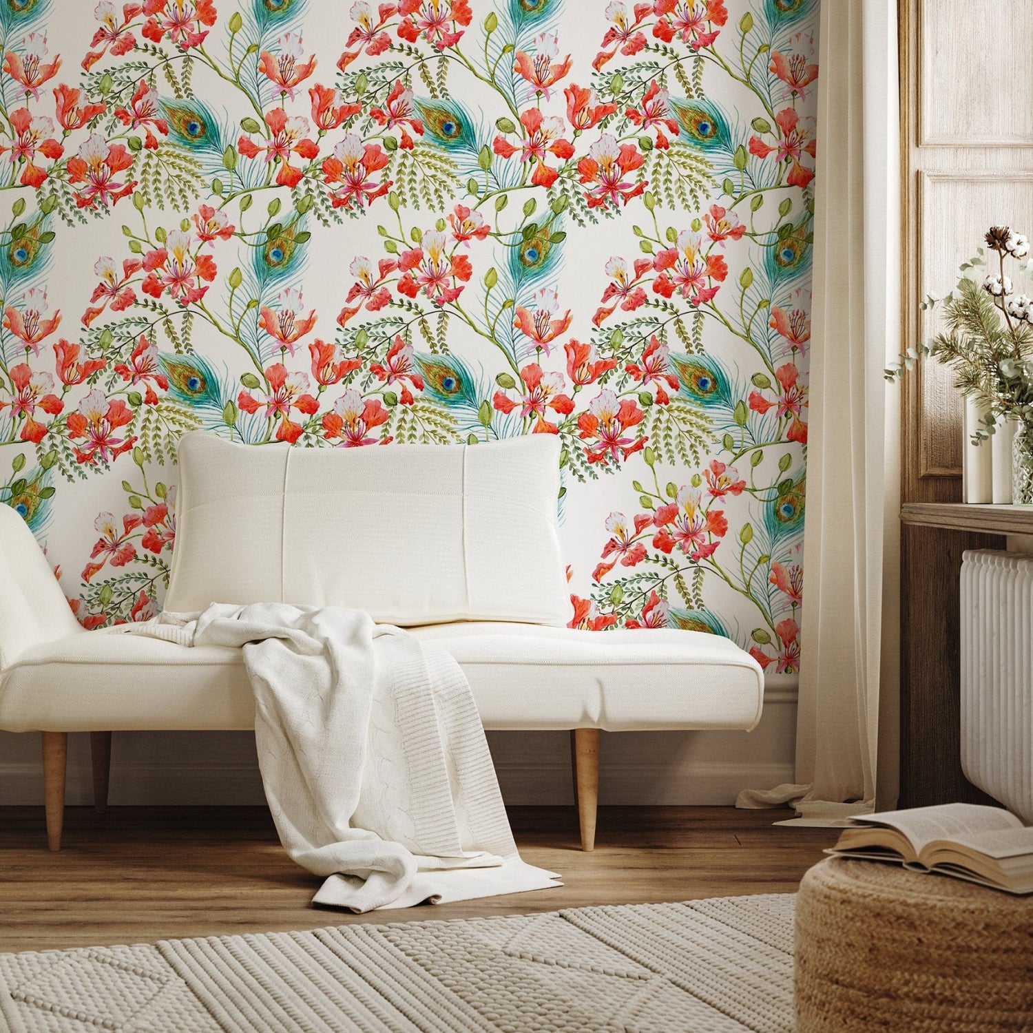Floral Peacock Feathers Wallpaper - A269 - WallTrend