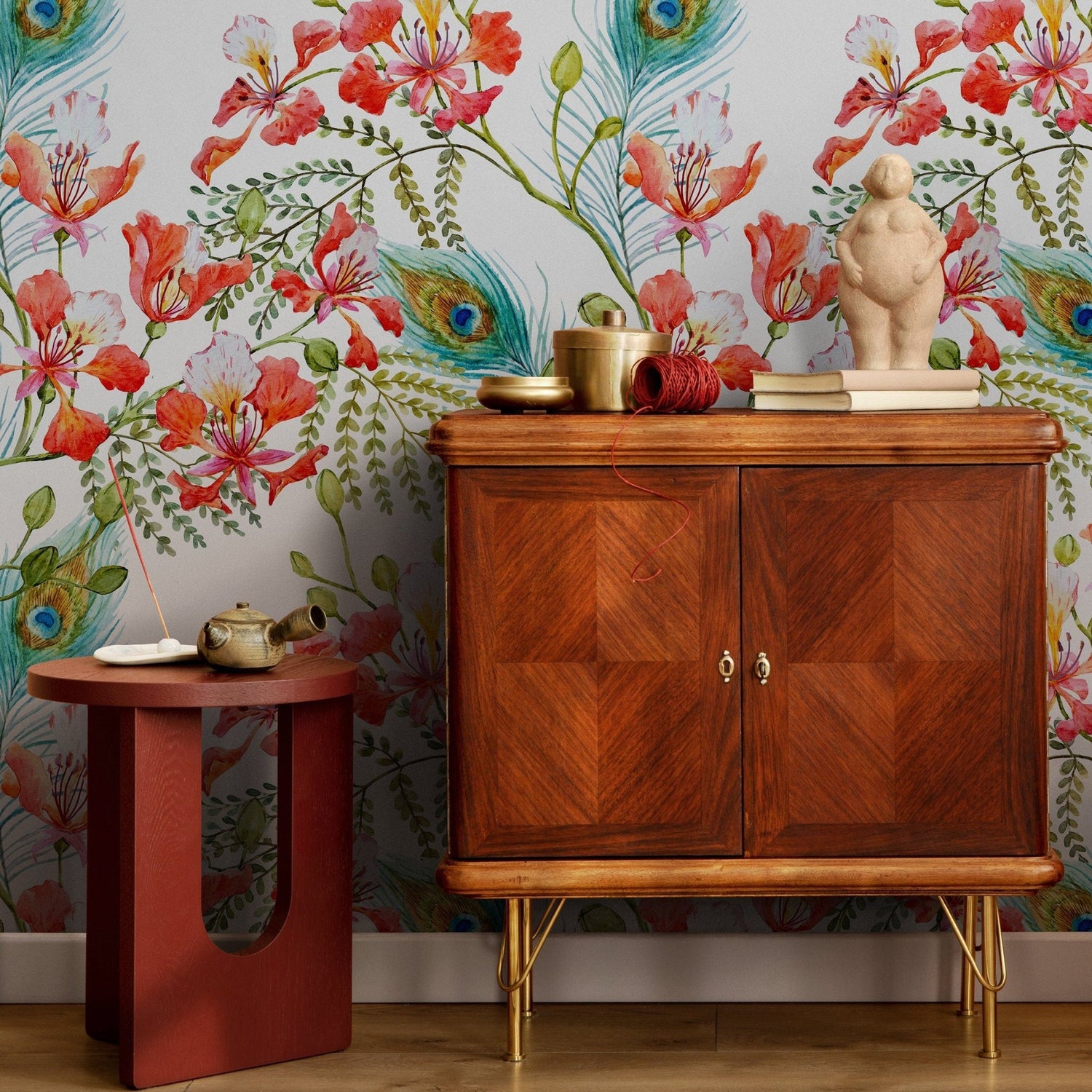 Floral Peacock Feathers Wallpaper - A269 - WallTrend