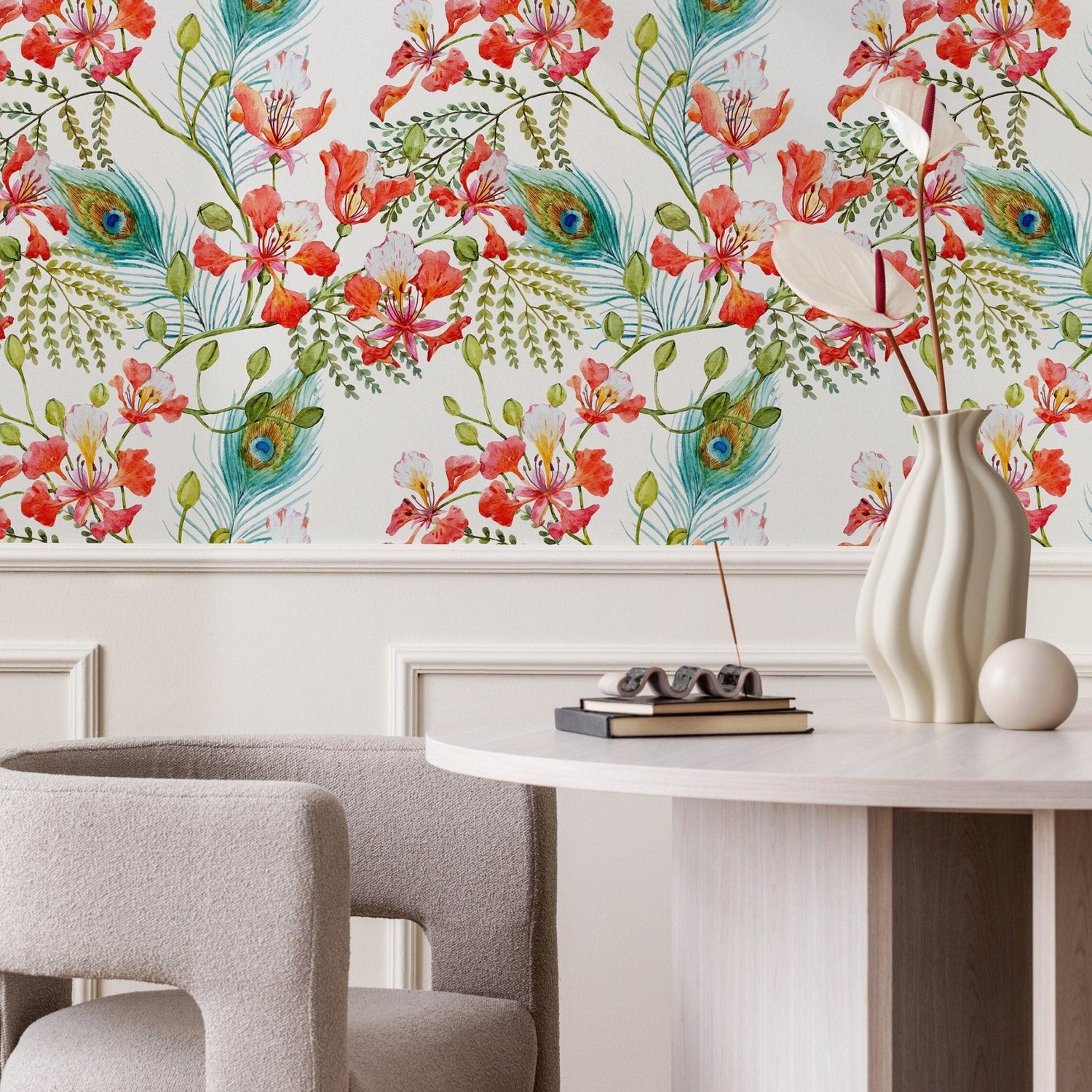 Floral Peacock Feathers Wallpaper - A269 - WallTrend