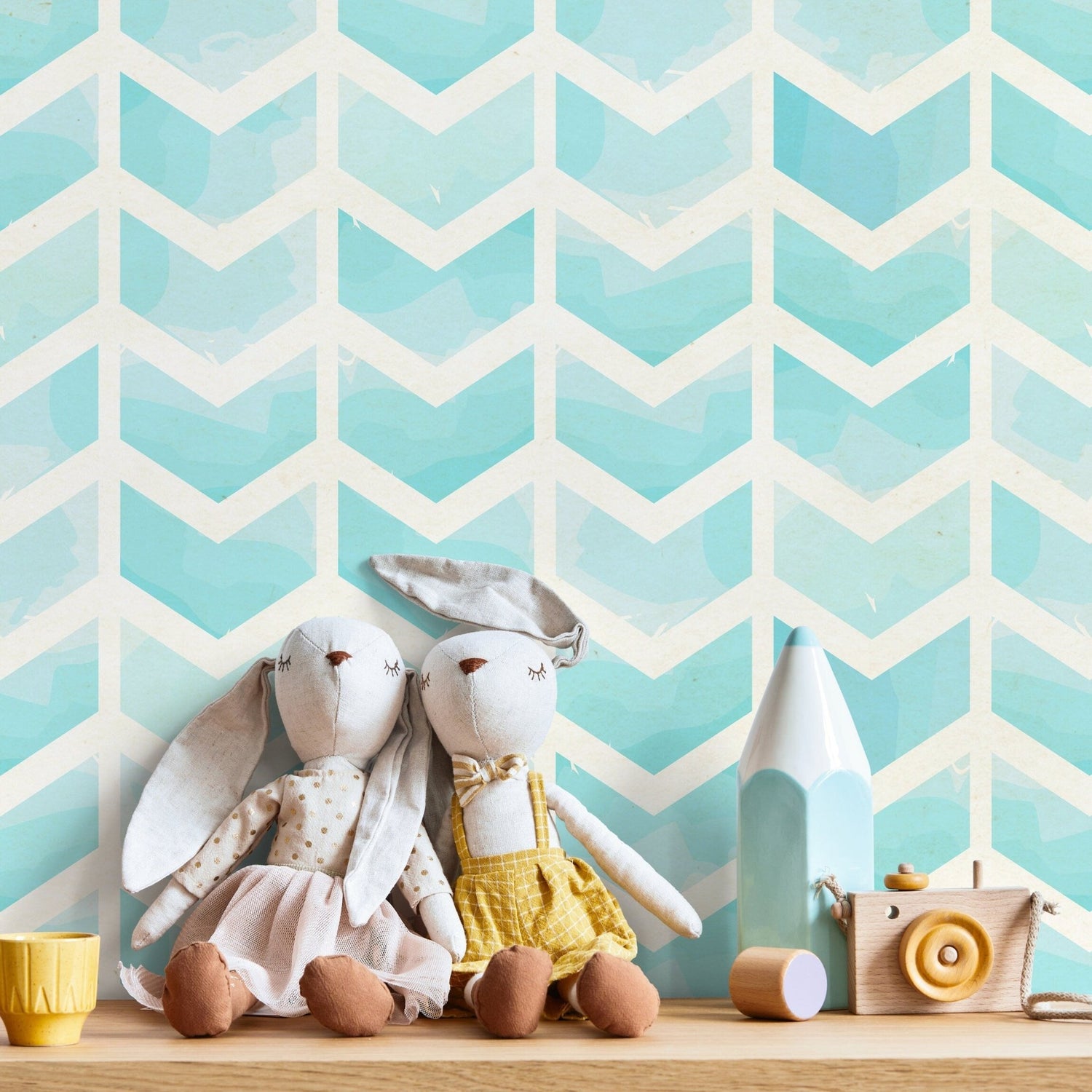 Geometric Aqua Waves Wallpaper - A297 - WallTrend