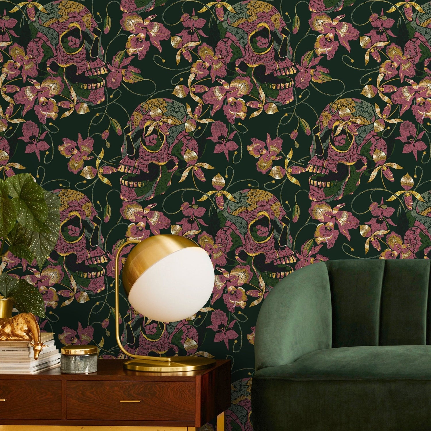 Gothic Wallpaper Dark Green Floral Wallpaper Peel and Stick and Traditional Wallpaper - D894 - WallTrend