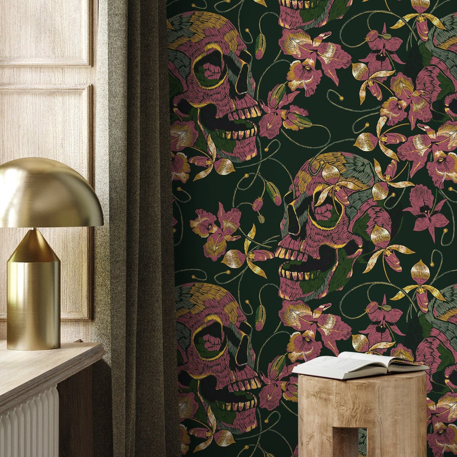 Gothic Wallpaper Dark Green Floral Wallpaper Peel and Stick and Traditional Wallpaper - D894 - WallTrend