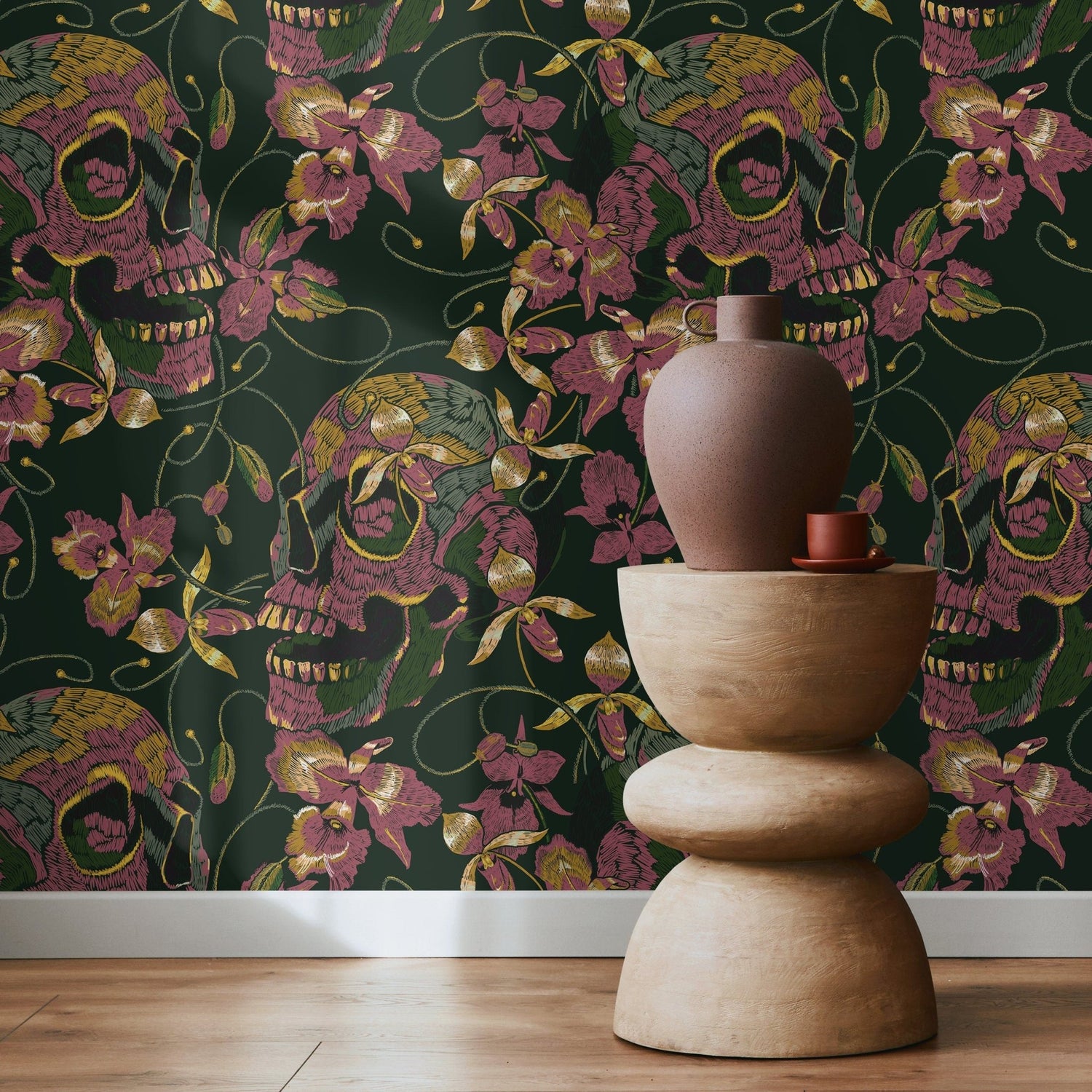 Gothic Wallpaper Dark Green Floral Wallpaper Peel and Stick and Traditional Wallpaper - D894 - WallTrend