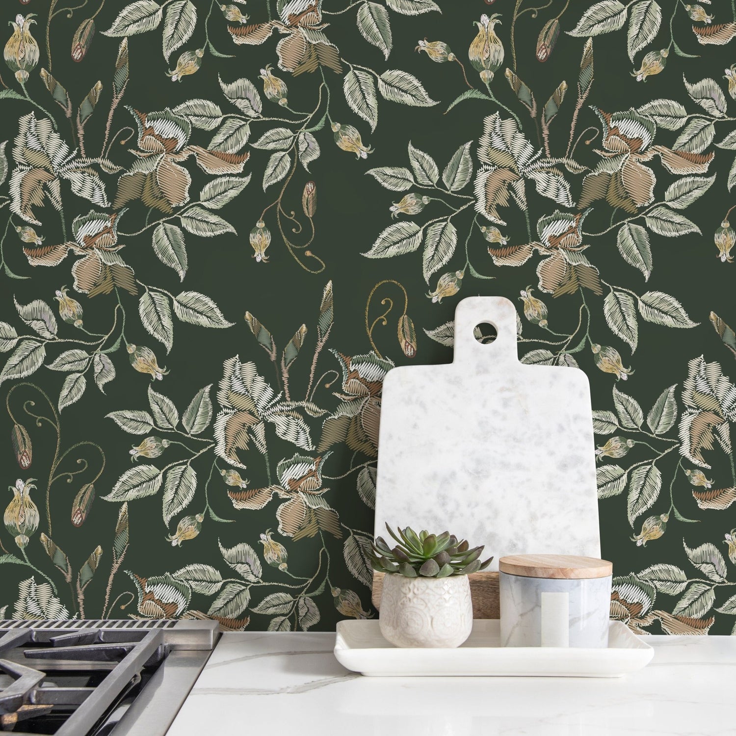 Green Floral Wallpaper Vintage Garden Wallpaper Peel and Stick and Traditional Wallpaper - D869 - WallTrend