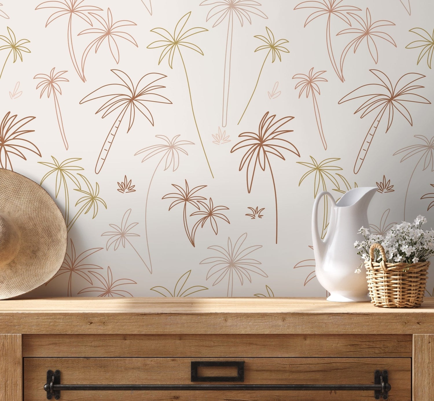 Mayami Wallpaper Tropical Boho Palms in Neutral Tones Wallpaper Nature Wallpaper Peel and Stick Removable Repositionable - ZACF - WallTrend