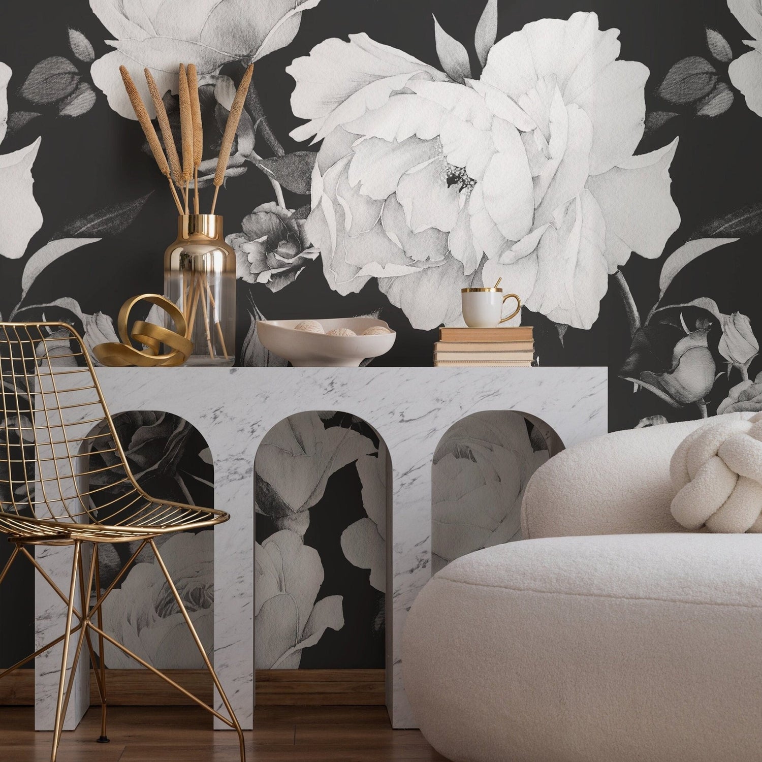 Monochrome Floral Elegance Wallpaper - A357 - WallTrend