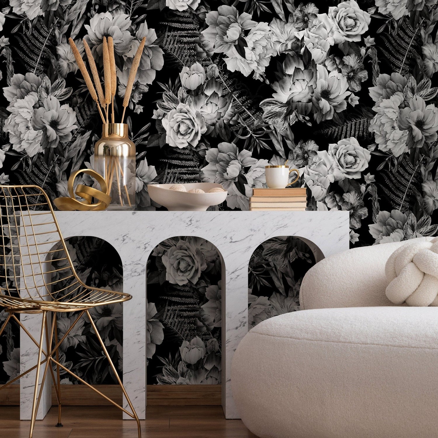 Monochrome Floral Elegance Wallpaper - B099 - WallTrend