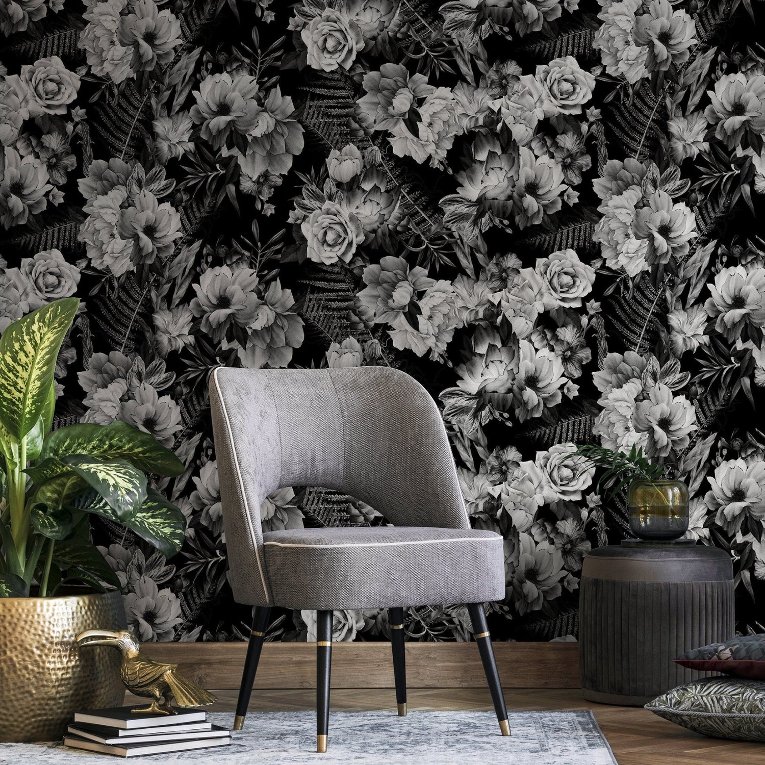 Monochrome Floral Elegance Wallpaper - B099 - WallTrend