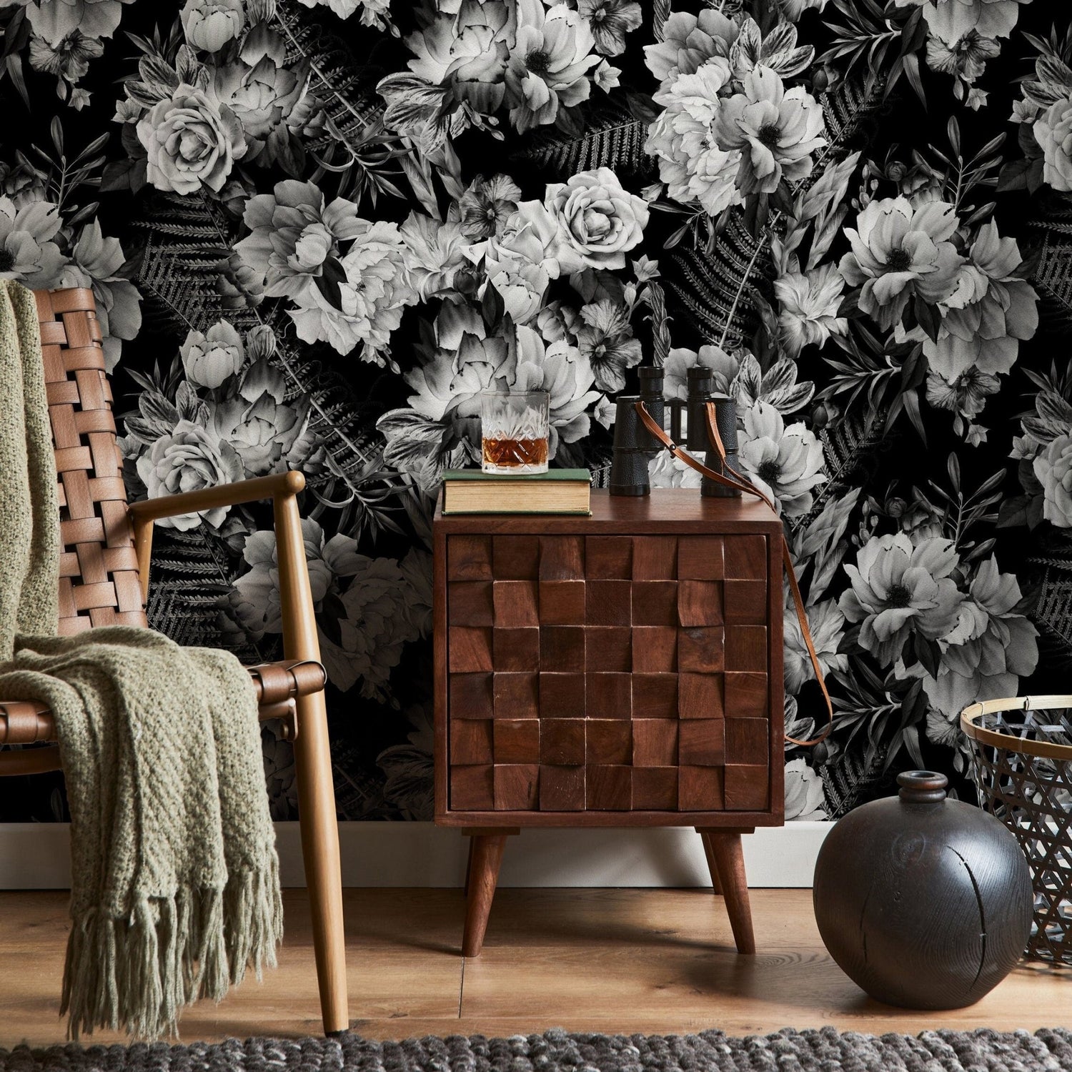 Monochrome Floral Elegance Wallpaper - B099 - WallTrend