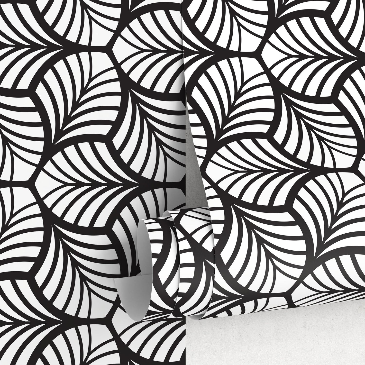 Monochrome Leaf Pattern Wallpaper - B666 - WallTrend