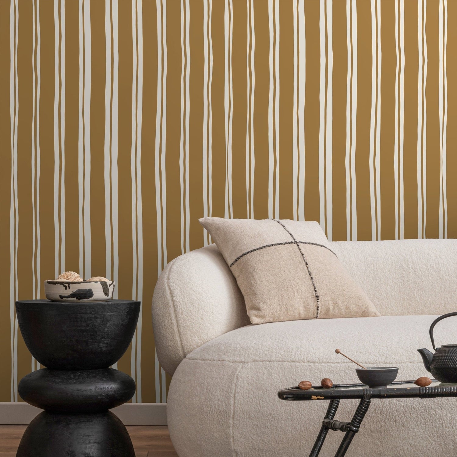 Mustard Lines Wallpaper Striped Wallpaper Peel and Stick and Traditional Wallpaper - D767 - WallTrend