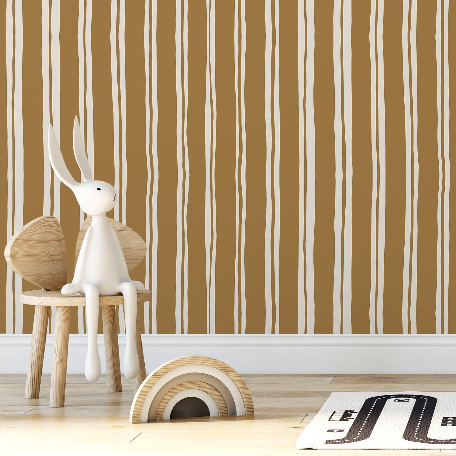 Mustard Lines Wallpaper Striped Wallpaper Peel and Stick and Traditional Wallpaper - D767 - WallTrend