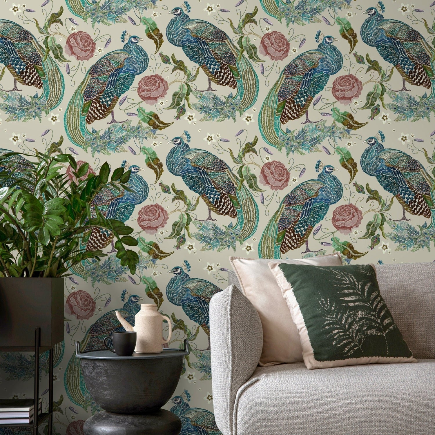 Peacock Wallpaper Vintage Floral Wallpaper Peel and Stick and Traditional Wallpaper - D883 - WallTrend