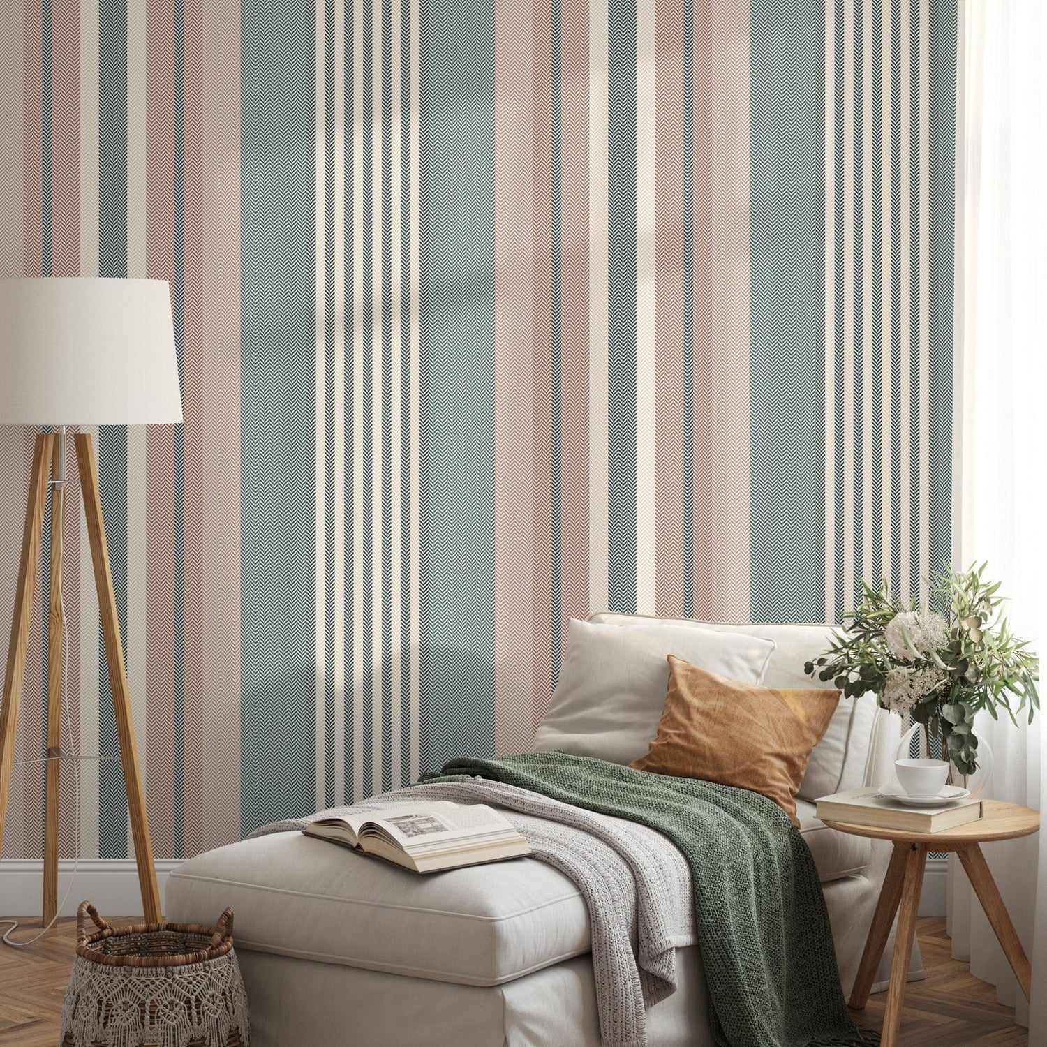 Striped Farmhouse Wallpaper Geometric Wallpaper Peel and Stick and Traditional Wallpaper - D849 - WallTrend