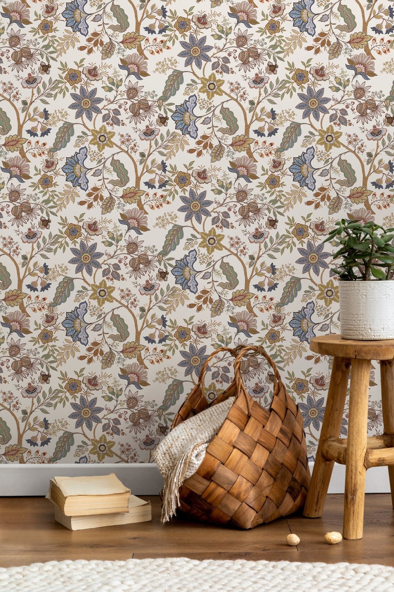 Taupe Chintz Floral Wallpaper / Peel and Stick Wallpaper Removable Wallpaper Home Decor Wall Art Wall Decor Room Decor - D385 - WallTrend