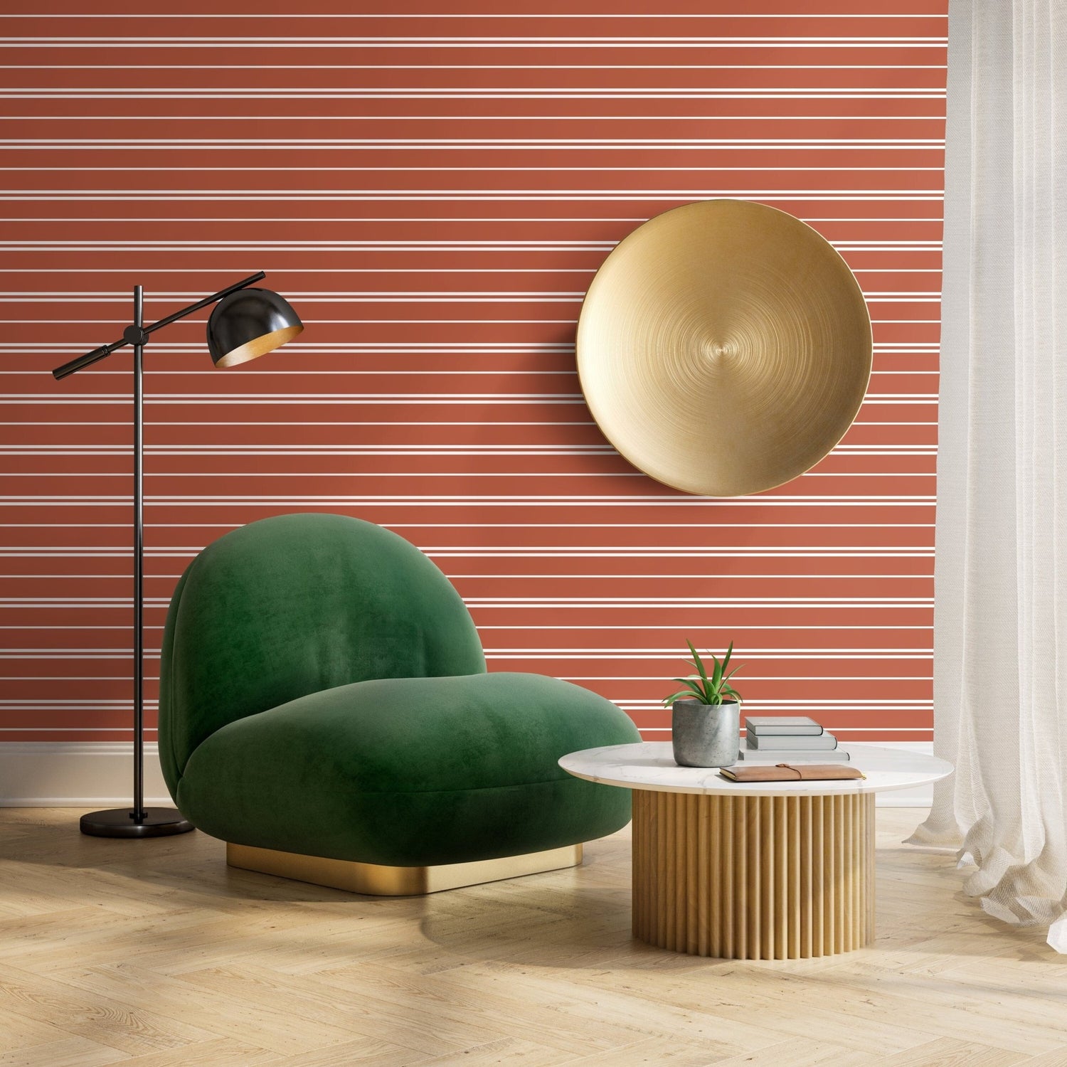 Terracotta Striped Wallpaper Modern Wallpaper Peel and Stick and Traditional Wallpaper - D761 - WallTrend