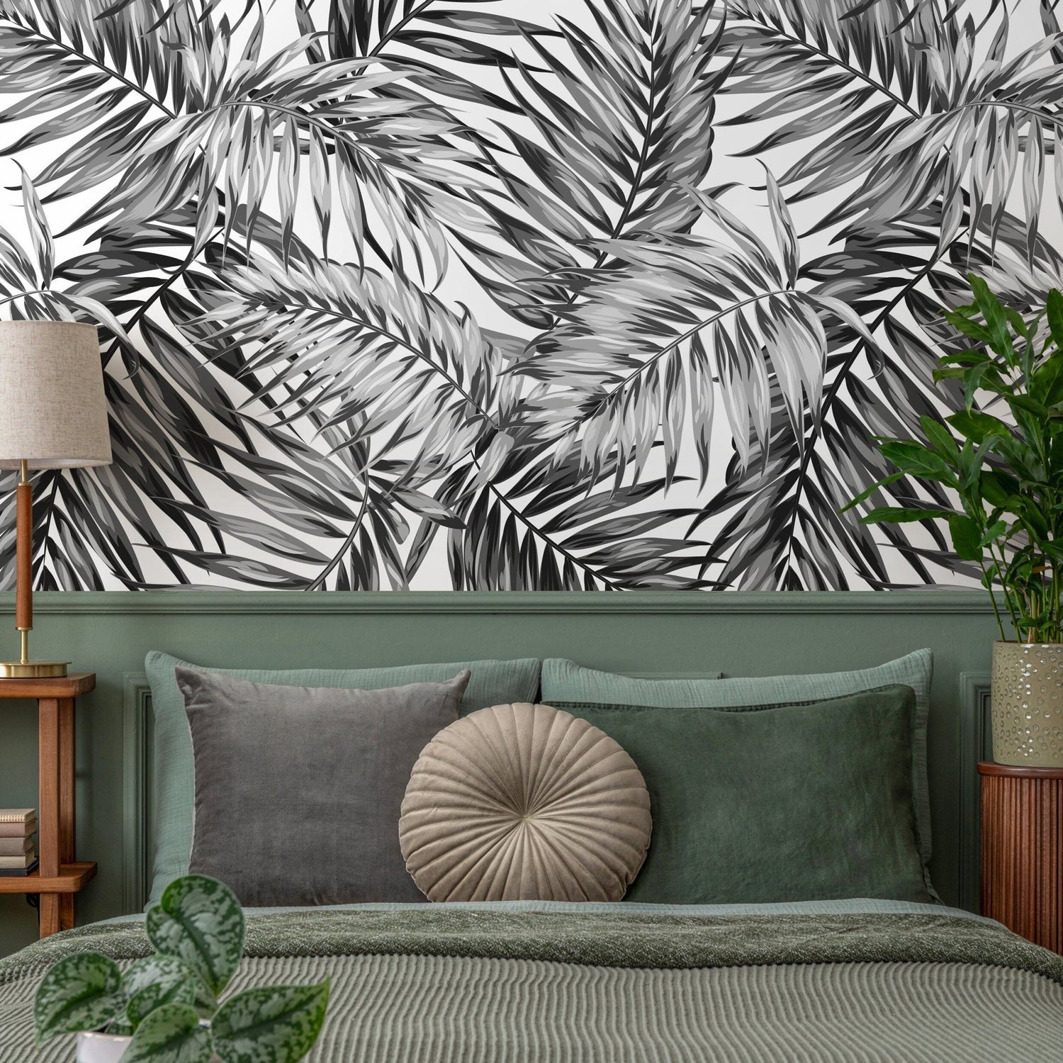 Tropical Monochrome Foliage Wallpaper - B031 - WallTrend