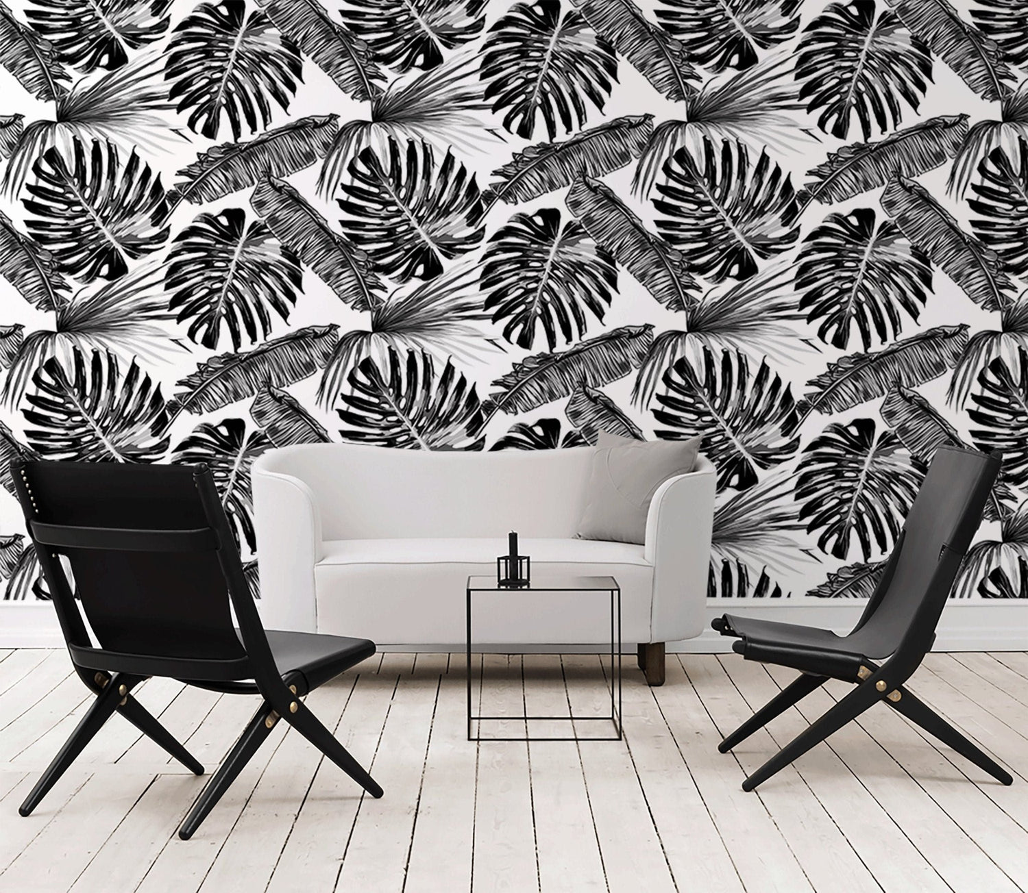 Tropical Monochrome Leaves Wallpaper - B118 - WallTrend