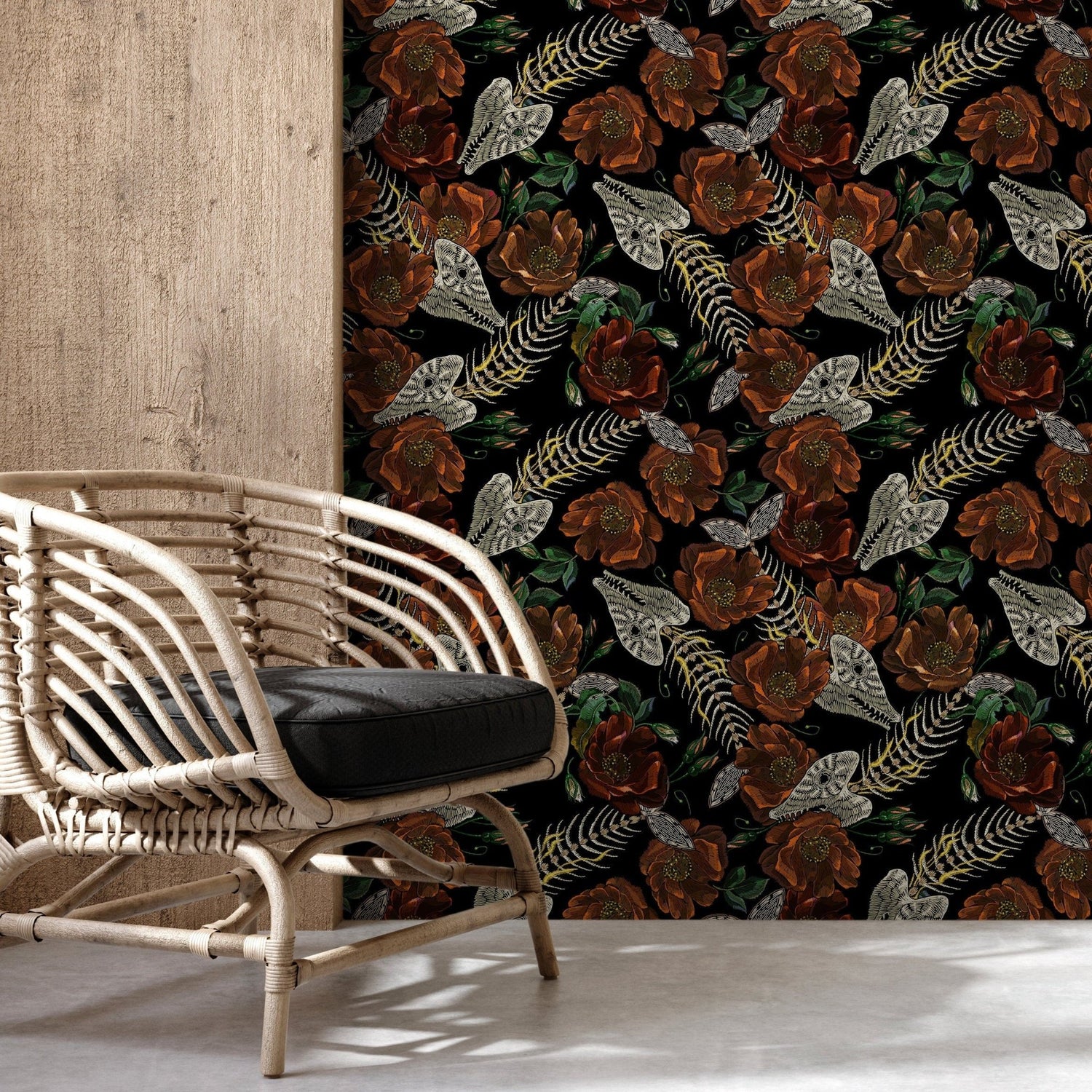Vintage Floral Wallpaper Fish Skeleton Wallpaper Peel and Stick and Traditional Wallpaper - D913 - WallTrend