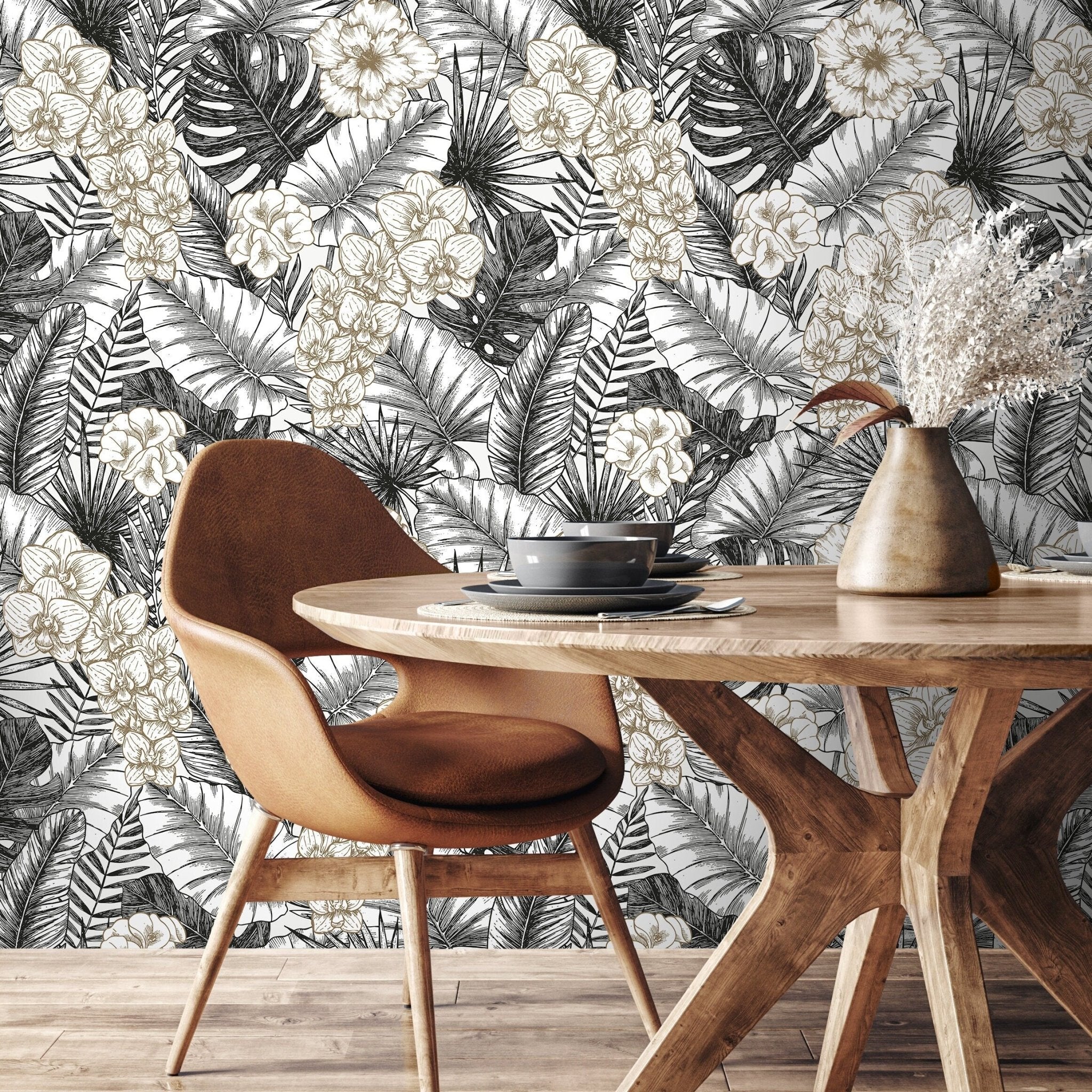 Vintage Tropical Wallpaper Leaves Wallpaper Peel and Stick and Traditional Wallpaper - A446 - WallTrend