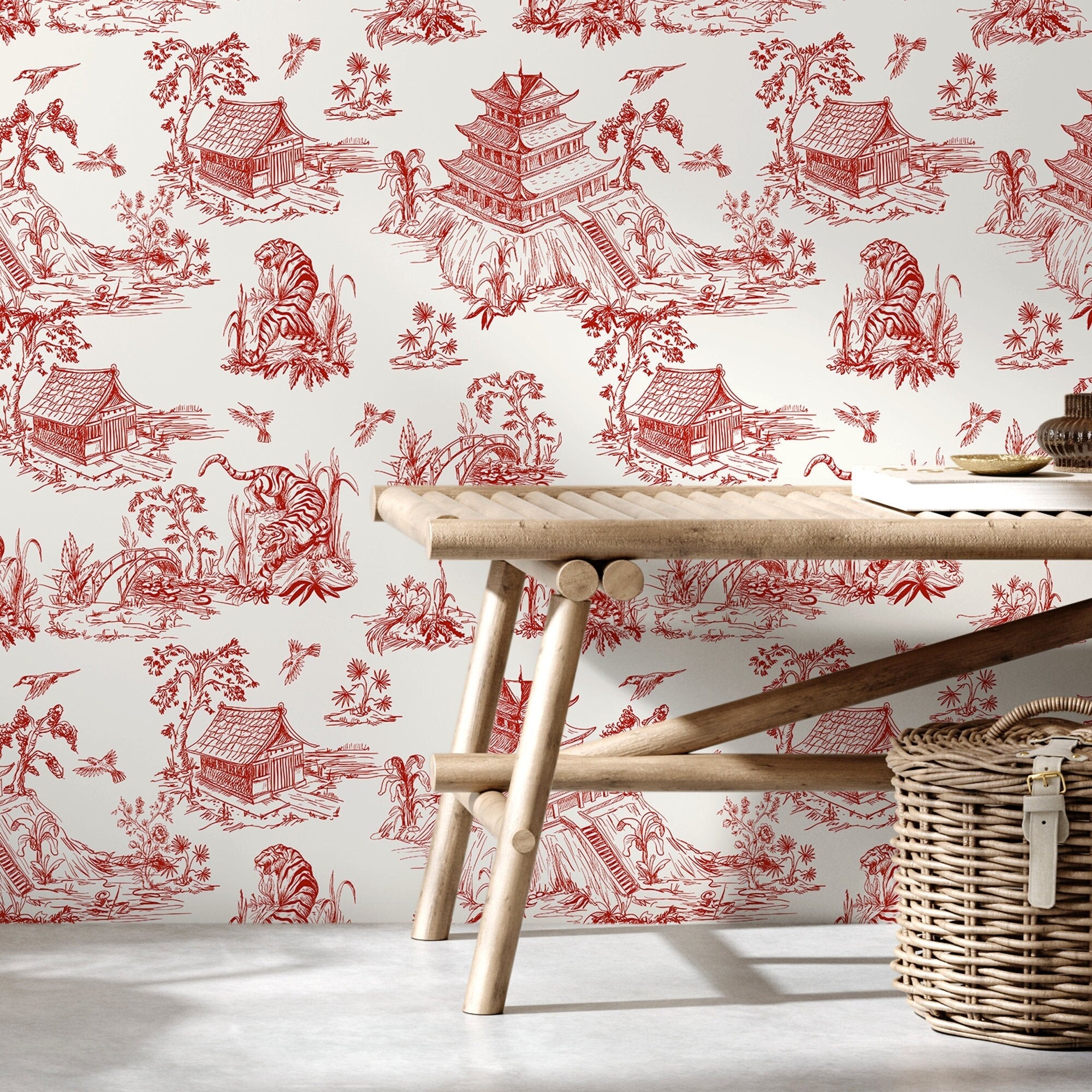 Wall Decor Wallpaper Peel and Stick Wallpaper Removable Wallpaper Home Decor Wall Art Room Decor / Red Chinese Wallpaper - C105 - WallTrend