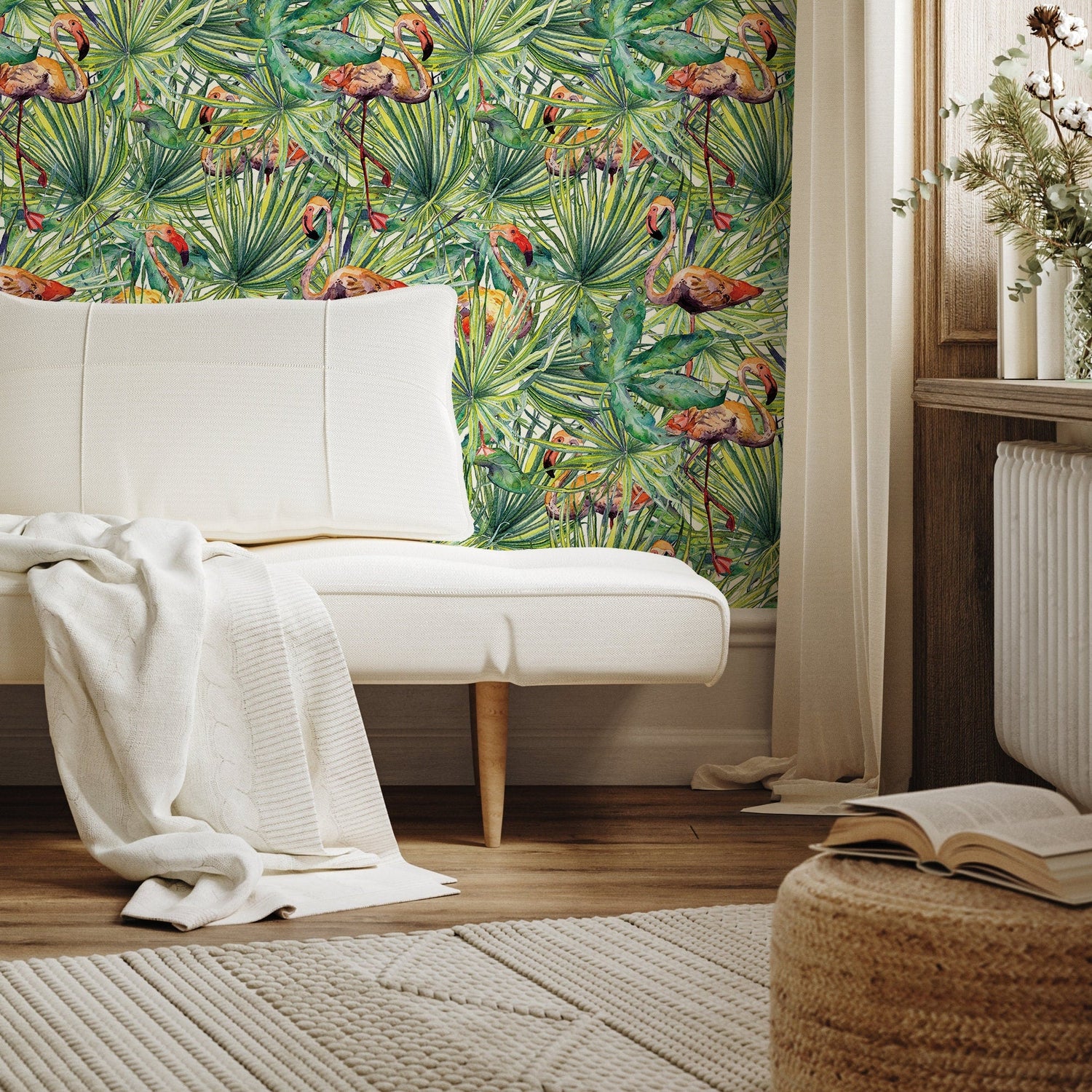 Wallpaper Peel and Stick Wallpaper Removable Wallpaper Home Decor Room Decor / Tropical Jungle Leaf Flamingo Wallpaper - A747 - WallTrend