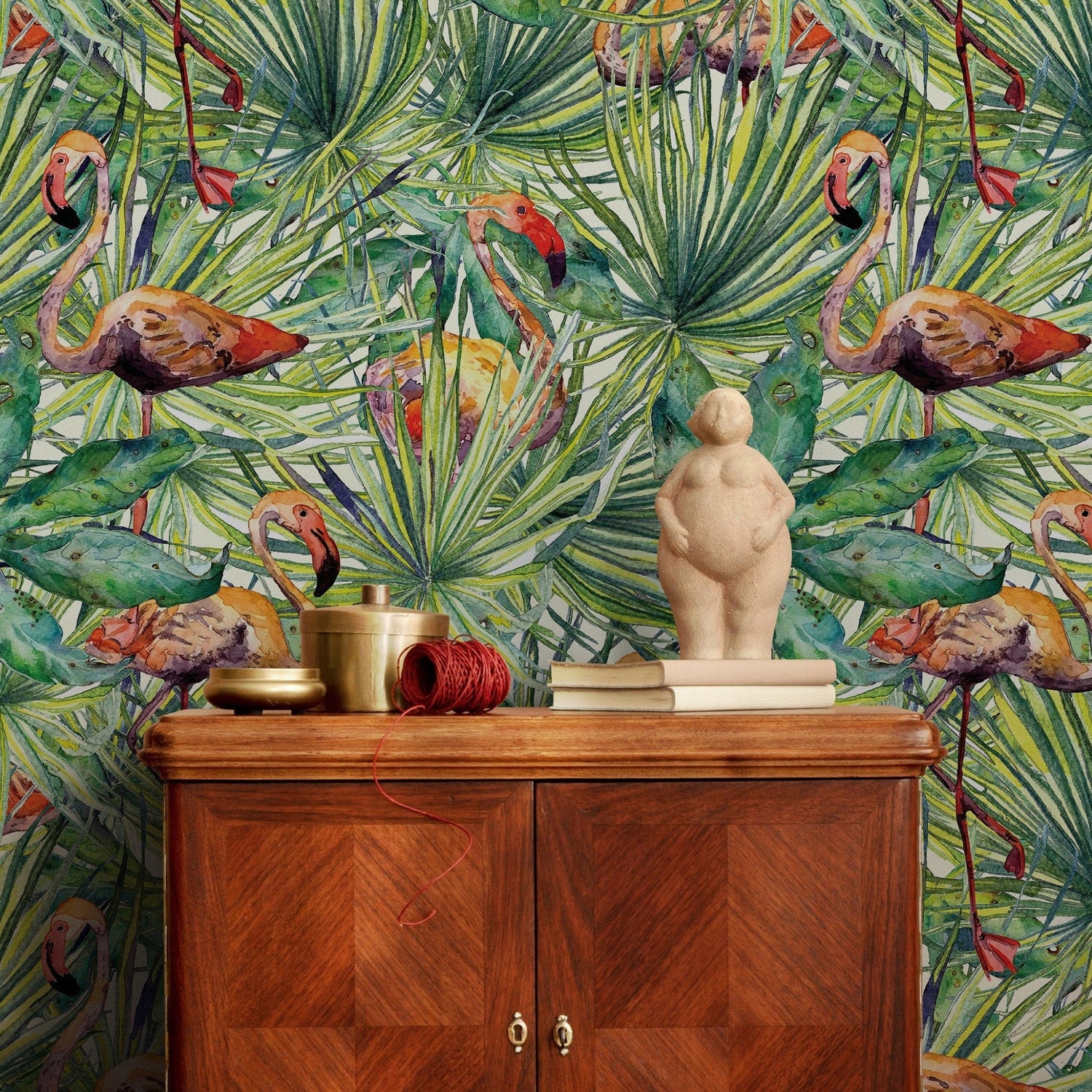 Wallpaper Peel and Stick Wallpaper Removable Wallpaper Home Decor Room Decor / Tropical Jungle Leaf Flamingo Wallpaper - A747 - WallTrend