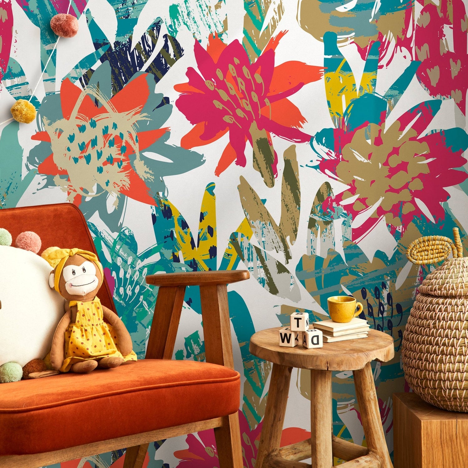 Wallpaper Peel and Stick Wallpaper Removable Wallpaper Home Decor Wall Art Wall Decor Room Decor / Colorful Floral Abstract Wallpaper - A717 - WallTrend