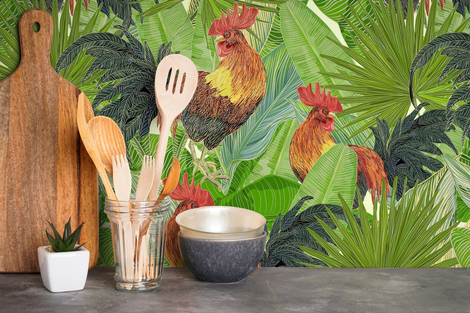 Wallpaper Peel and Stick Wallpaper Removable Wallpaper Home Decor Wall Art Wall Decor Room Decor / Tropical Rooster Wallpaper - B129 - WallTrend