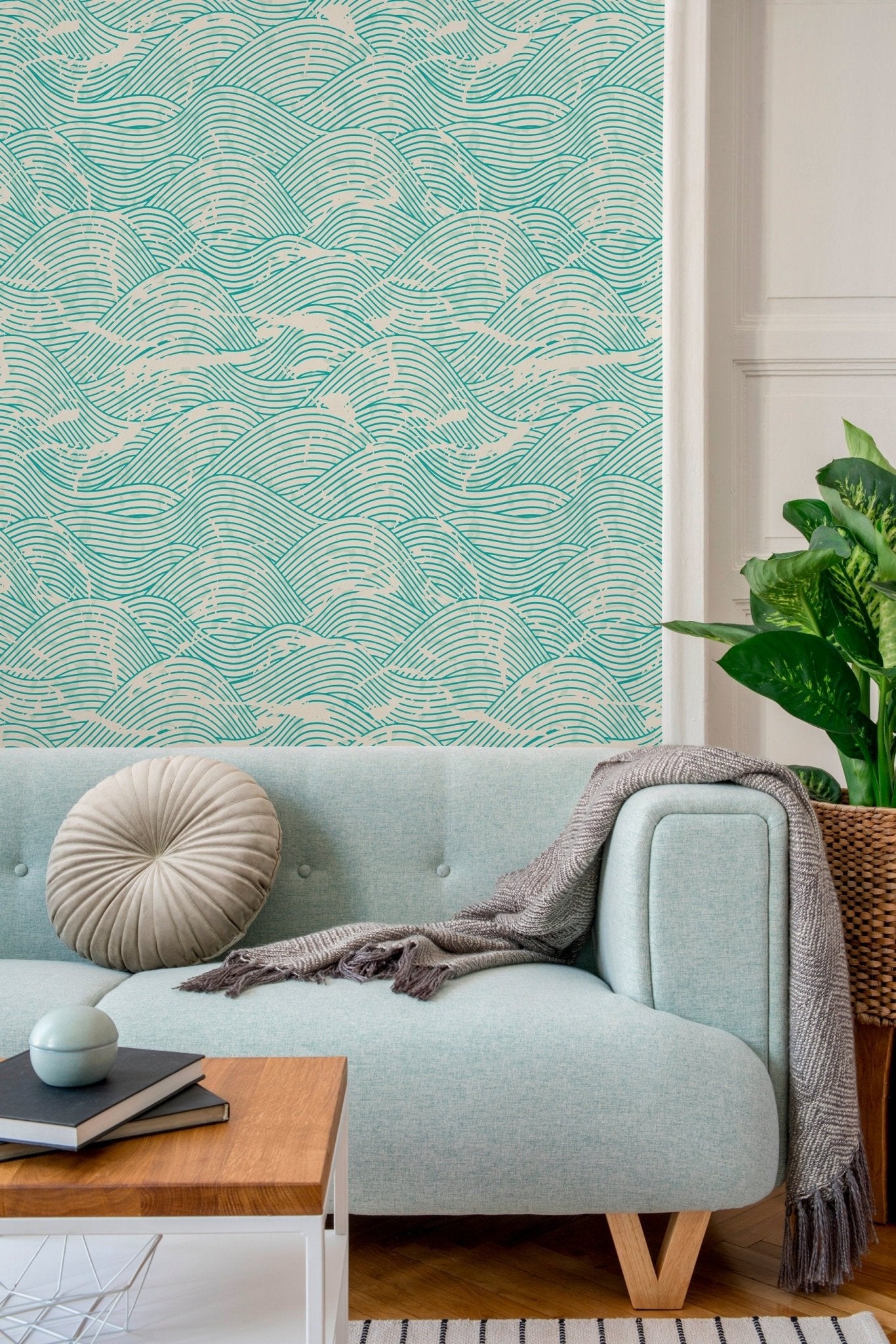 Abstract Aqua Lines Wallpaper - B935 - WallTrend