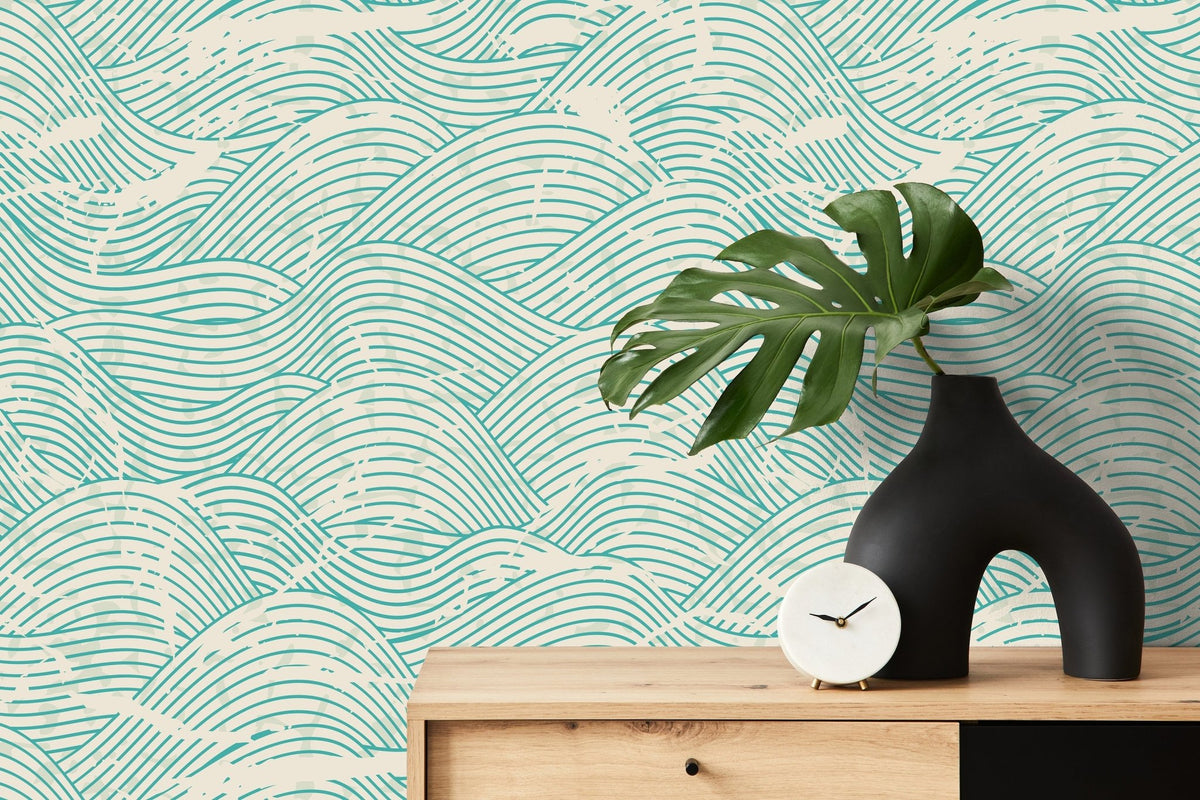 Abstract Aqua Lines Wallpaper - B935 - WallTrend