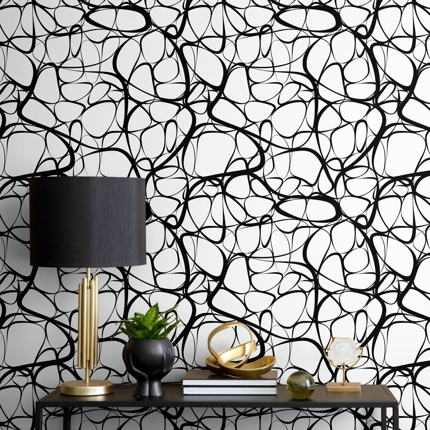 Abstract Black and White Curves Wallpaper - A042 - WallTrend