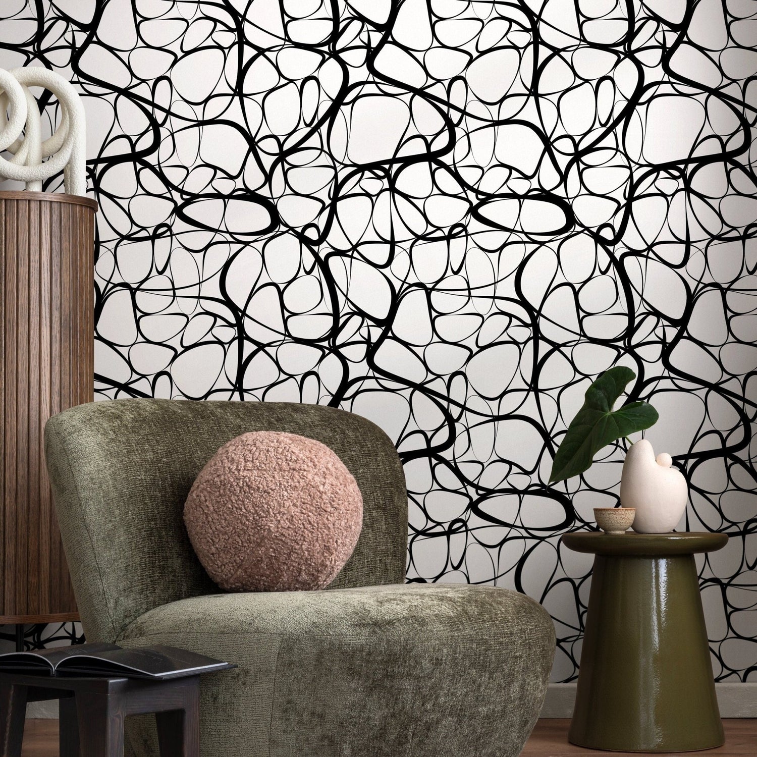 Abstract Black and White Curves Wallpaper - A042 - WallTrend