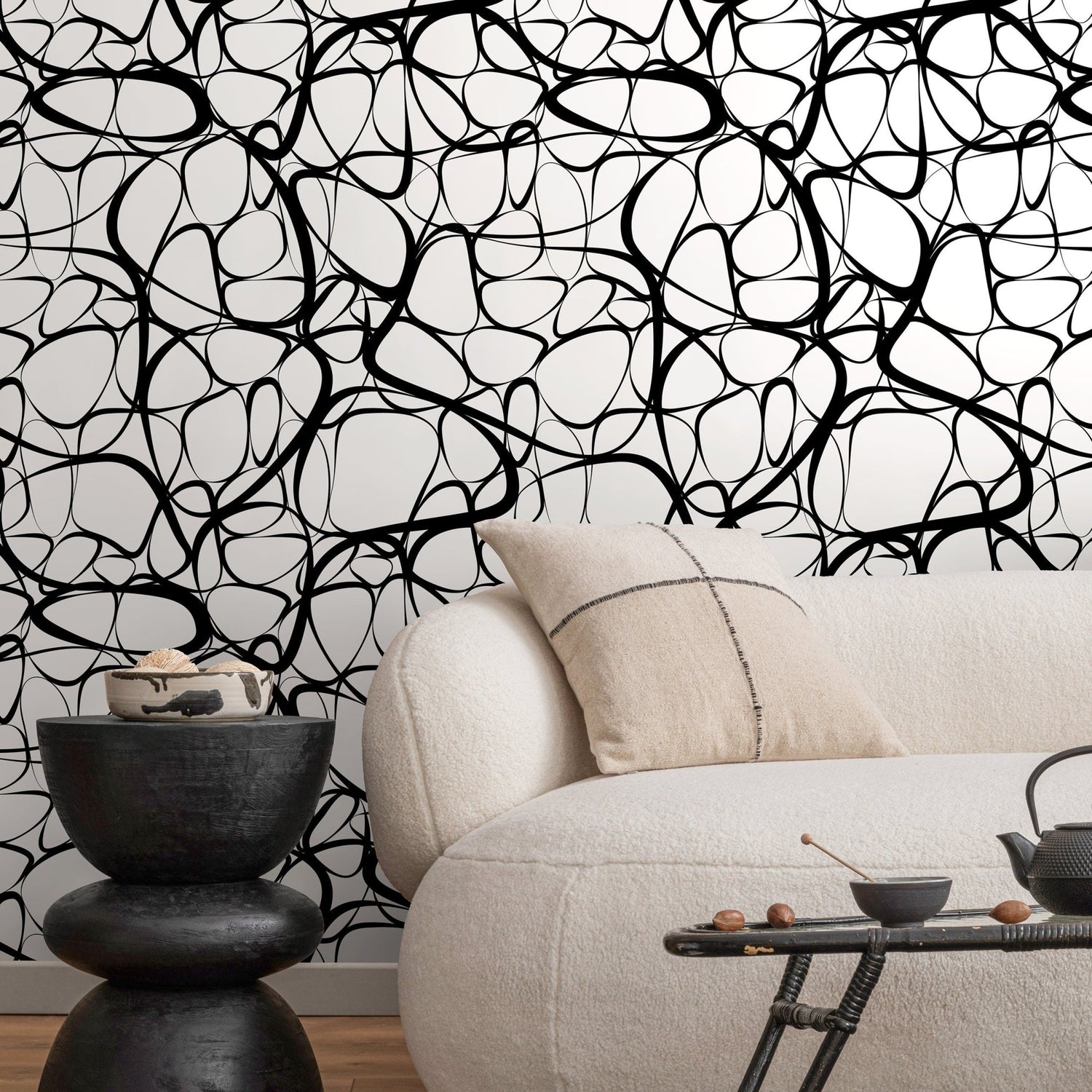 Abstract Black and White Curves Wallpaper - A042 - WallTrend